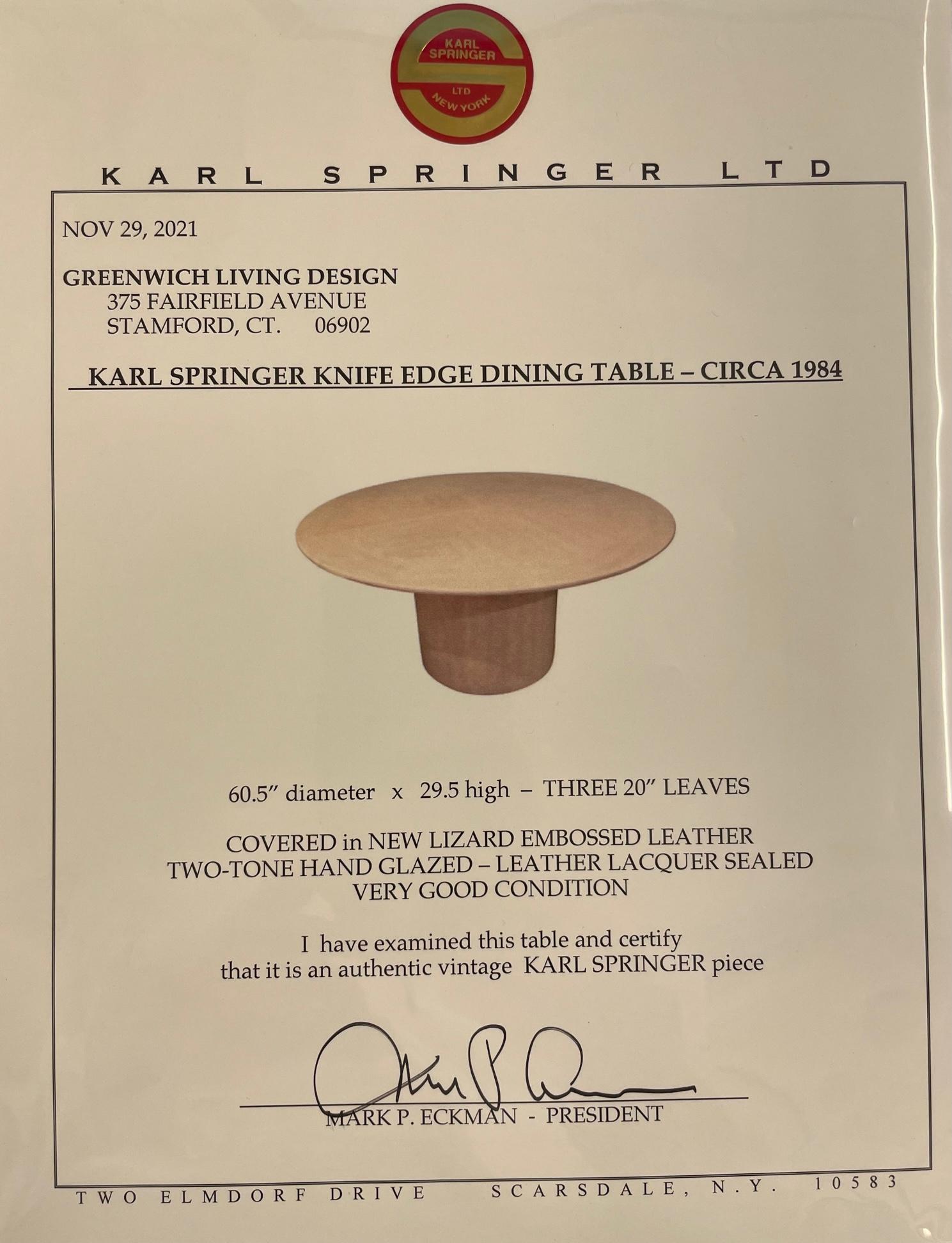 Karl Springer, Mid-Century Modern, Knife Edge Dining Table, Embossed Leather  8