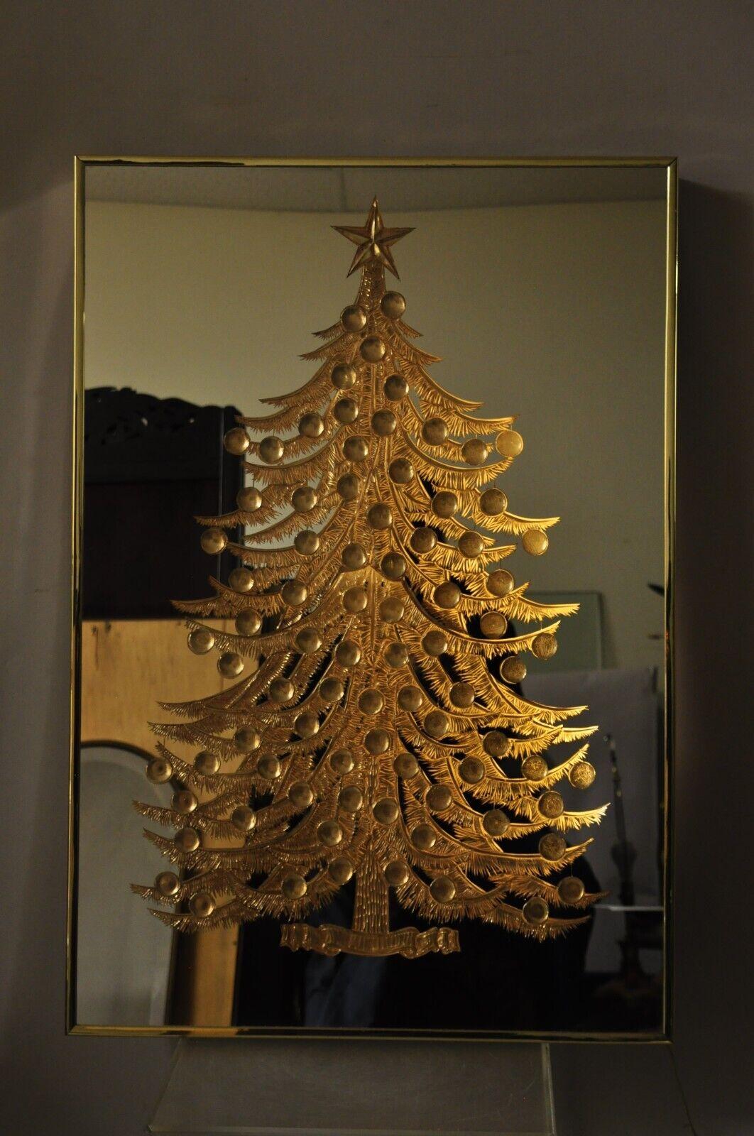 20th Century Mid-Century Modern Sharon Art Reliable Mfg Wall Art Mirror Gold Christmas Tree For Sale