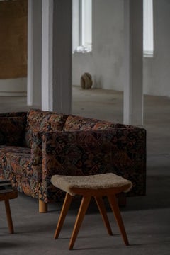 Mid-Century Modern, Sheepskin Stool with Elm Wood Legs, Scandinavia, 1960s