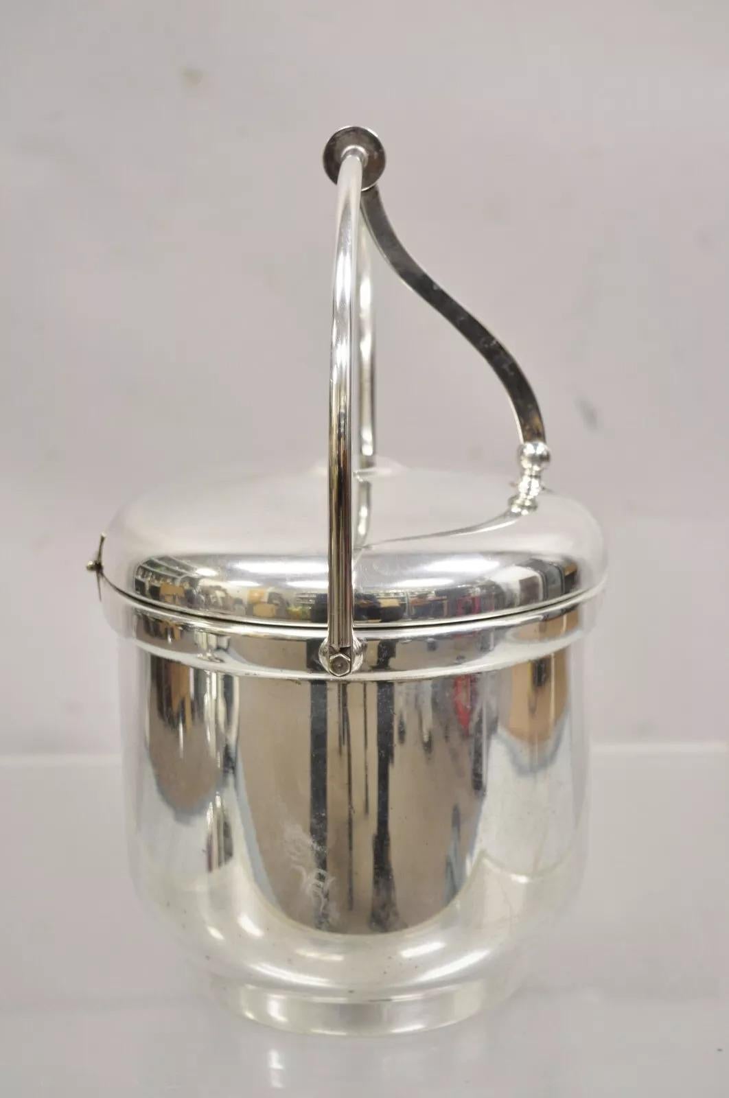Cubitera con tapa abatible y forro de cristal Sheffield Silver Vintage de mediados del siglo XX. Mediados del siglo XX. Medidas: 12,25