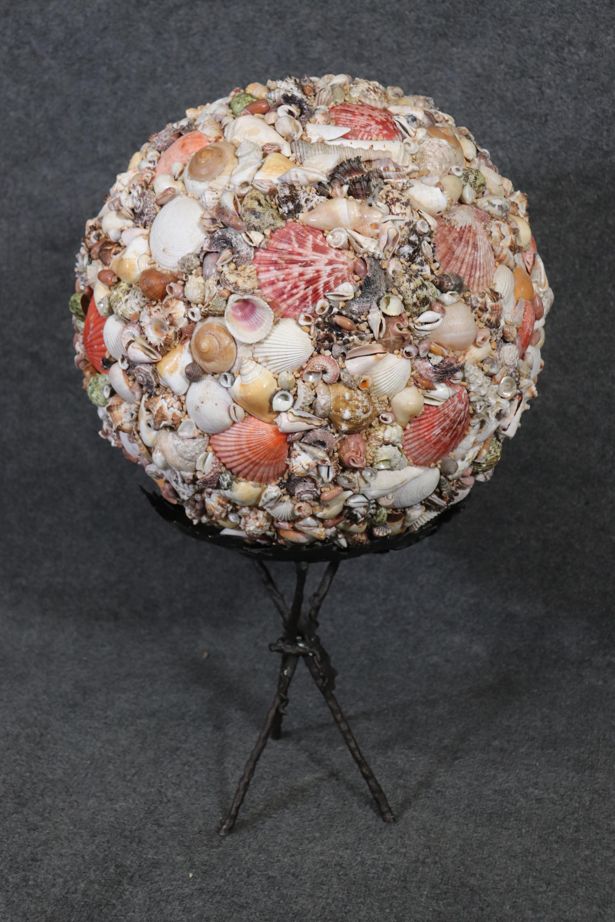 Unknown Mid-Century Modern Shell Encrusted Sculpture on Edgar Brandt Style Stand For Sale
