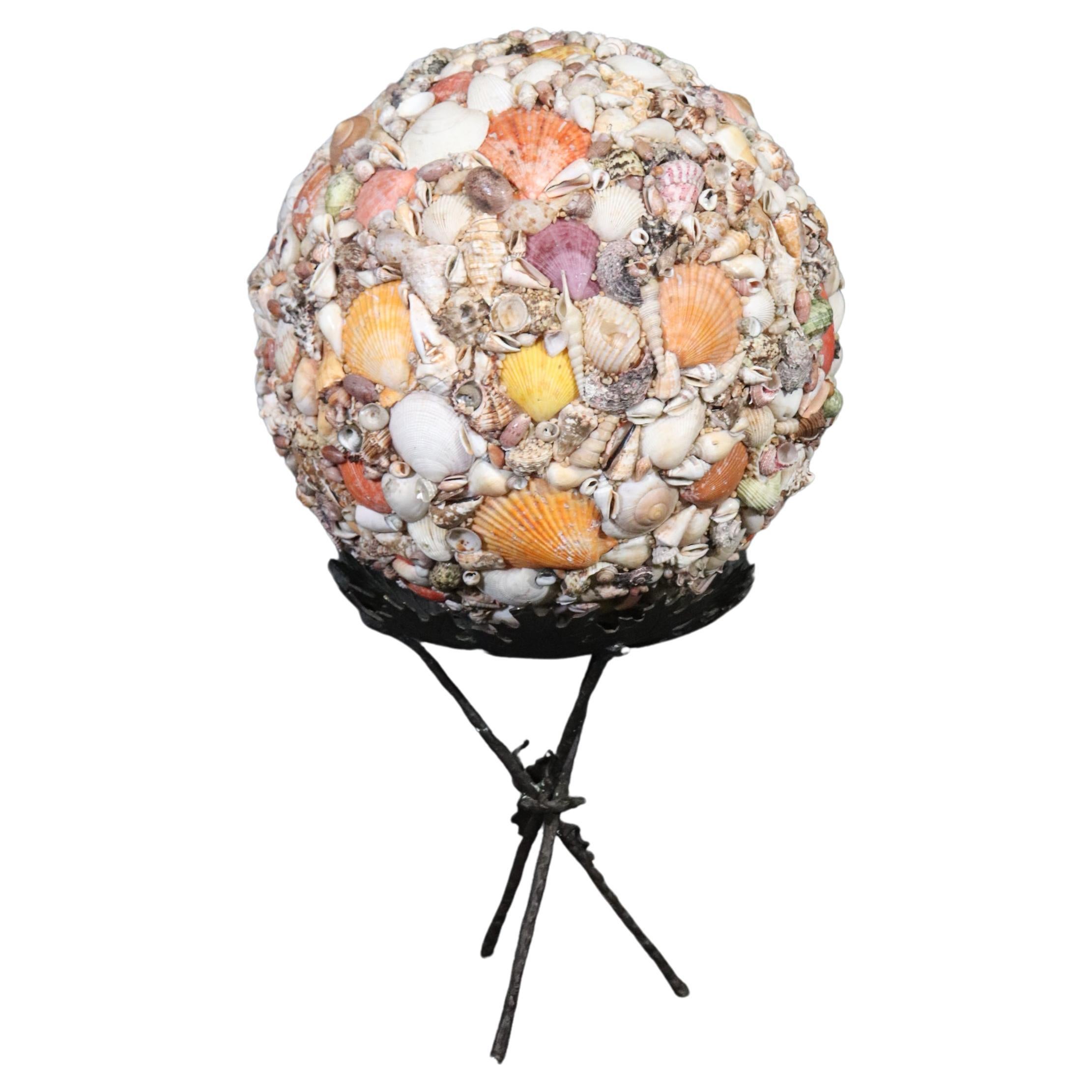 Mid-Century Modern Shell Encrusted Sculpture on Edgar Brandt Style Stand For Sale