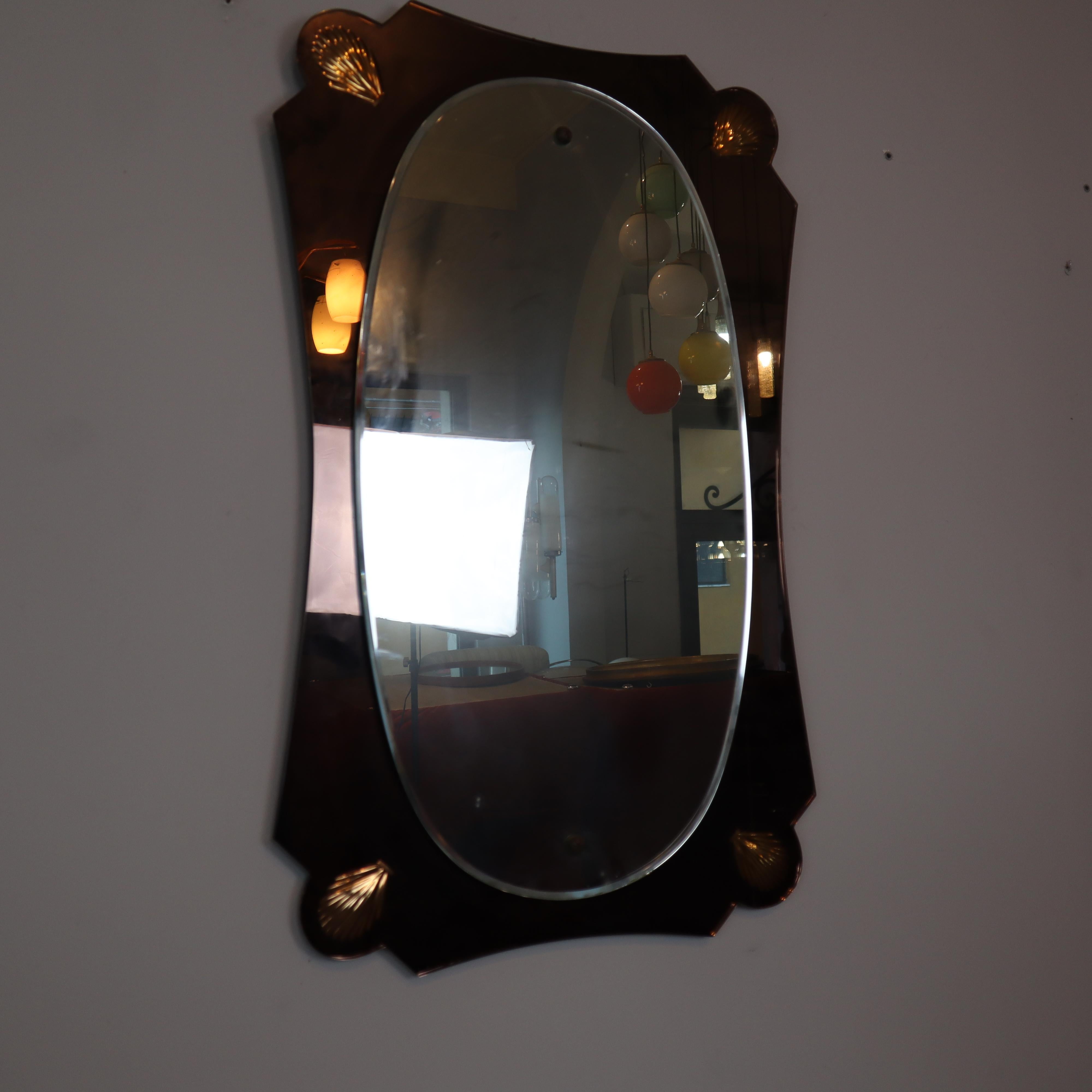 Mid-century modern shell frame mirror Cristal Art style Italy 1960s For Sale 1