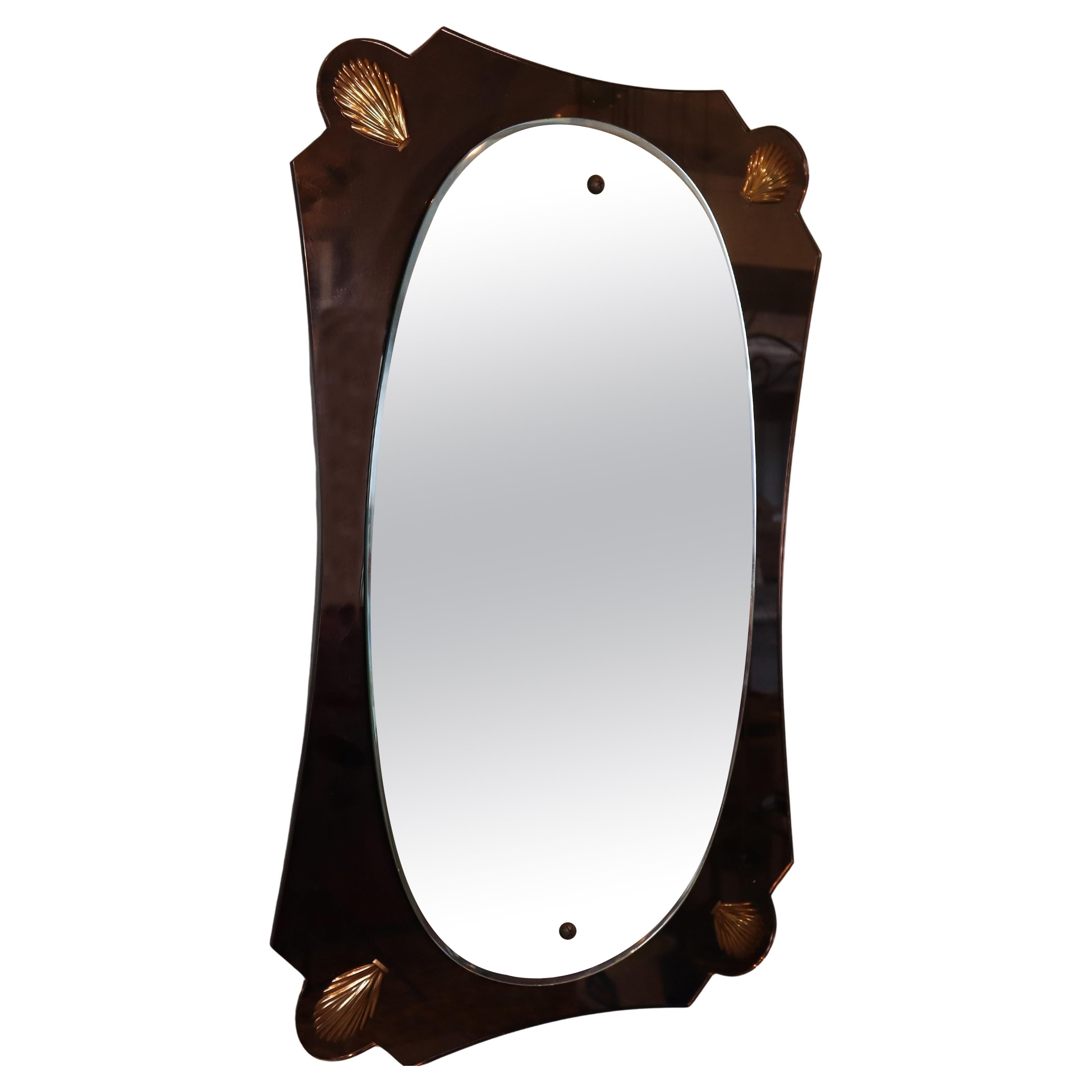 Mid-century modern shell frame mirror Cristal Art style Italy 1960s