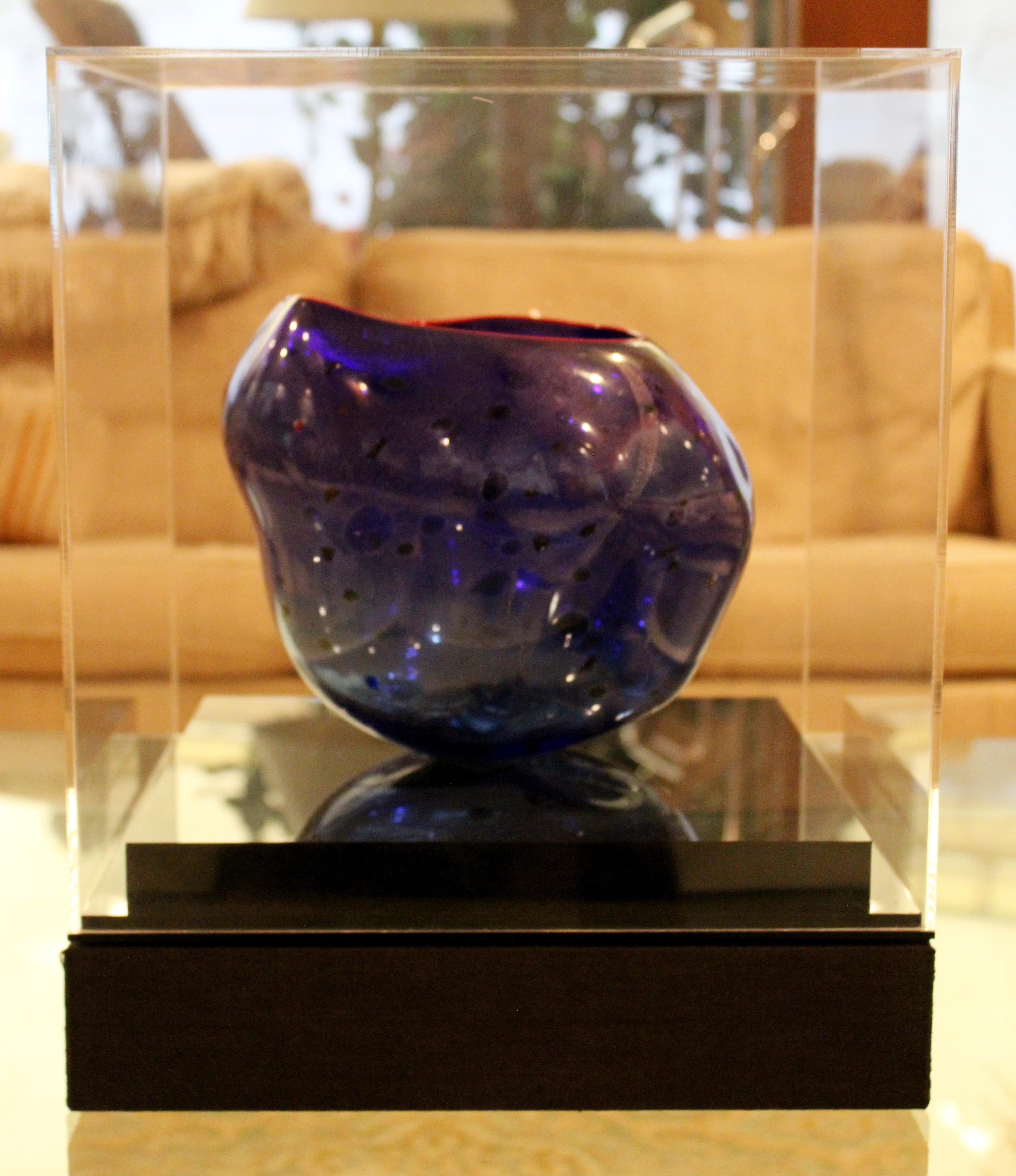 Late 20th Century Mid-Century Modern Shell Glass Art Table Sculpture Signed Chihuly 1990s Blue