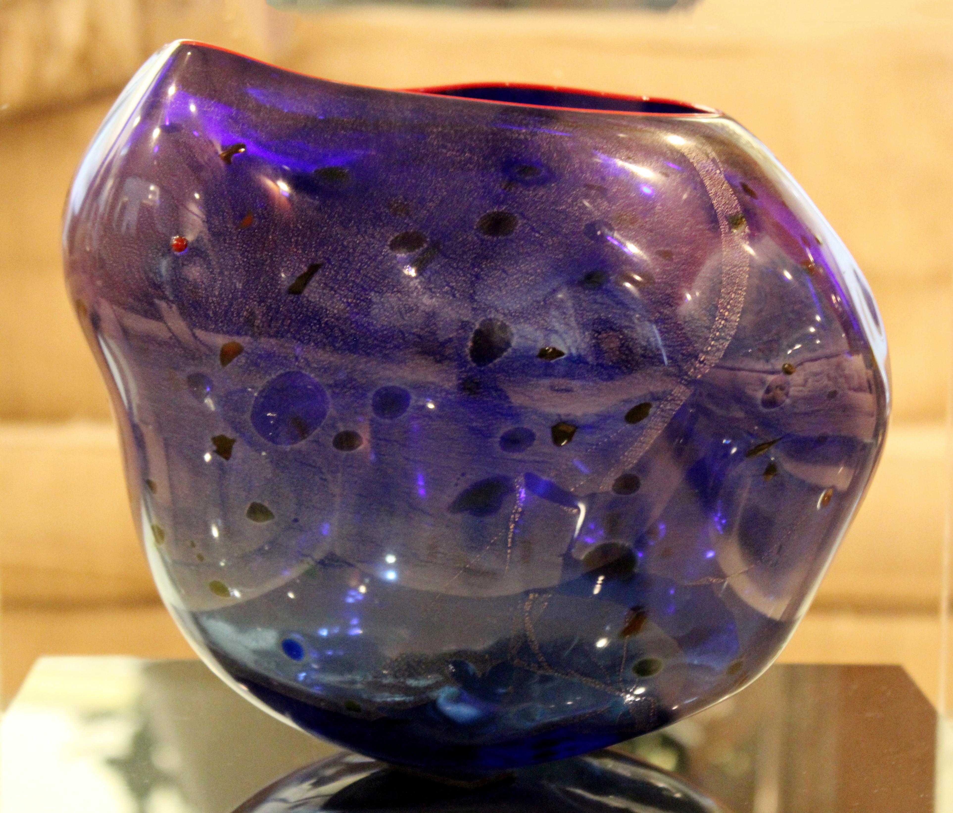 Blown Glass Mid-Century Modern Shell Glass Art Table Sculpture Signed Chihuly 1990s Blue