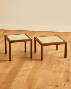 Mid Century Modern Shelled Topped Walnut Side Table