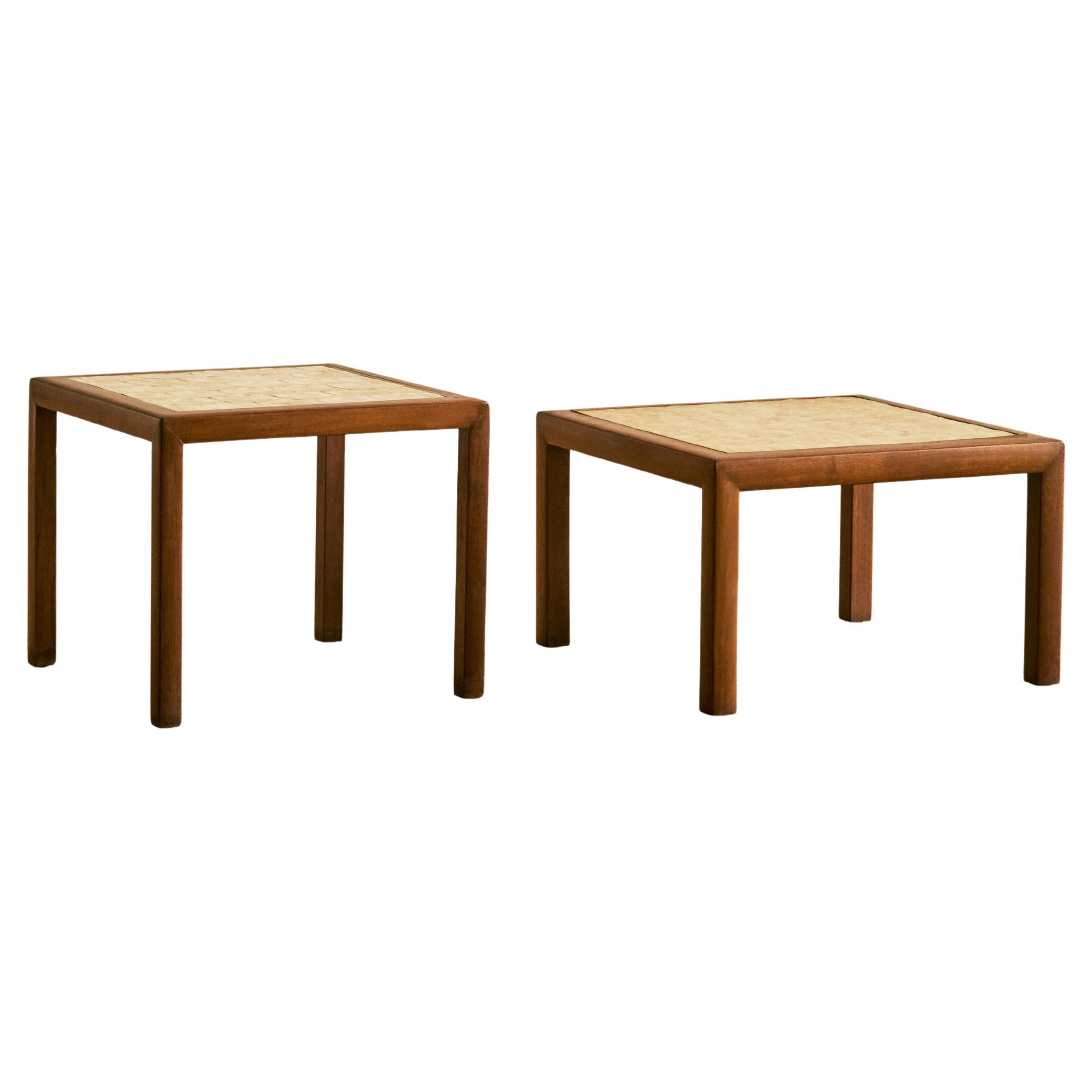 Mid Century Modern Shelled Topped Walnut Side Table en vente