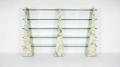 Estante moderno de mediados de siglo, madera y cristal, Zini e Vescovini, 1970s