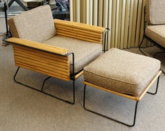 Mid-Century Modern Shirley Ritts Bamboo Wrought Iron Ski Chair & Ottoman, 1950s