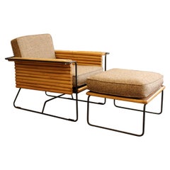 Used Mid-Century Modern Shirley Ritts Bamboo Wrought Iron Ski Chair & Ottoman, 1950s