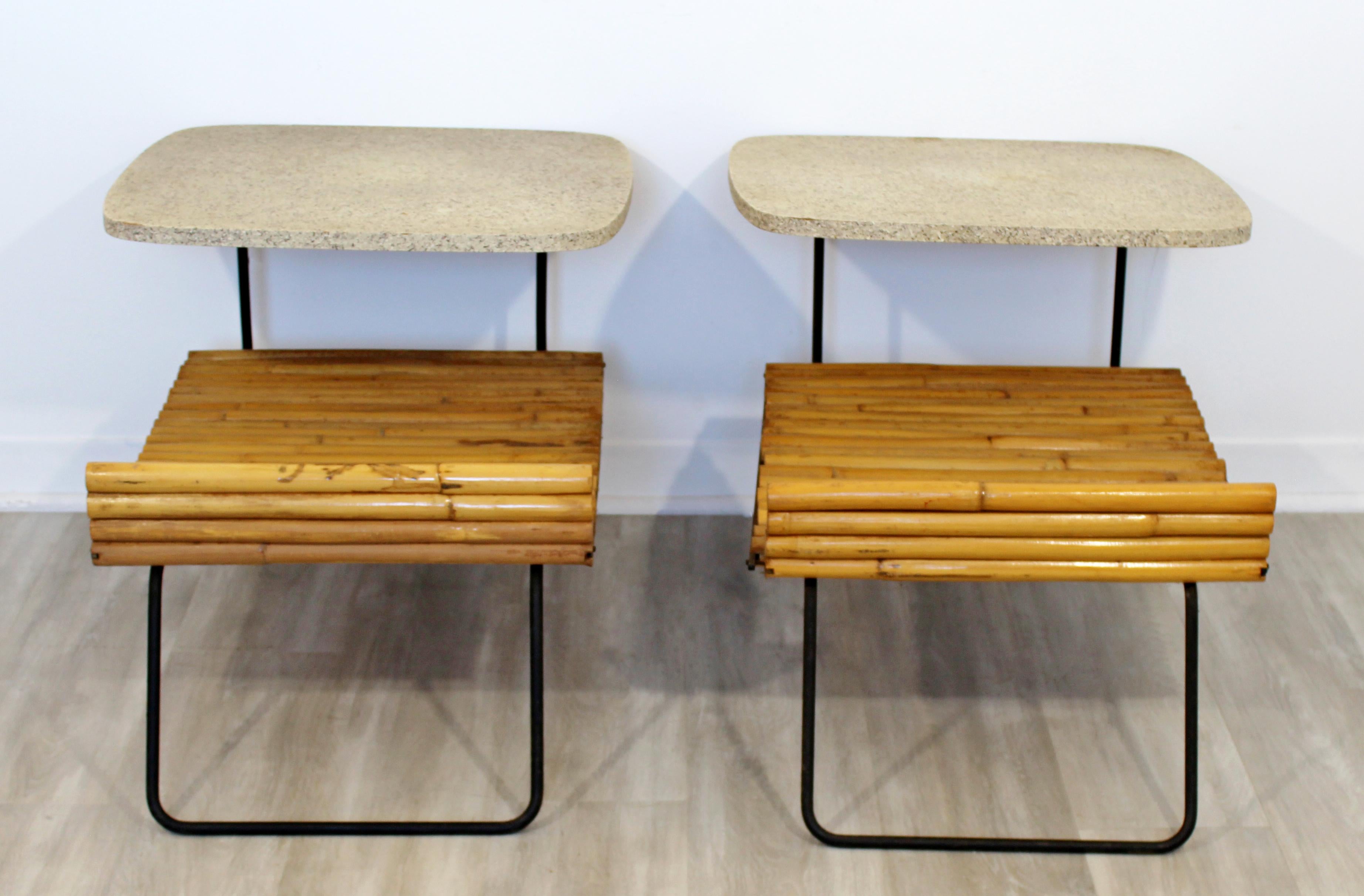 Mid-Century Modern Shirley Ritts Pair of Bamboo Wrought Iron Side End Tables 5
