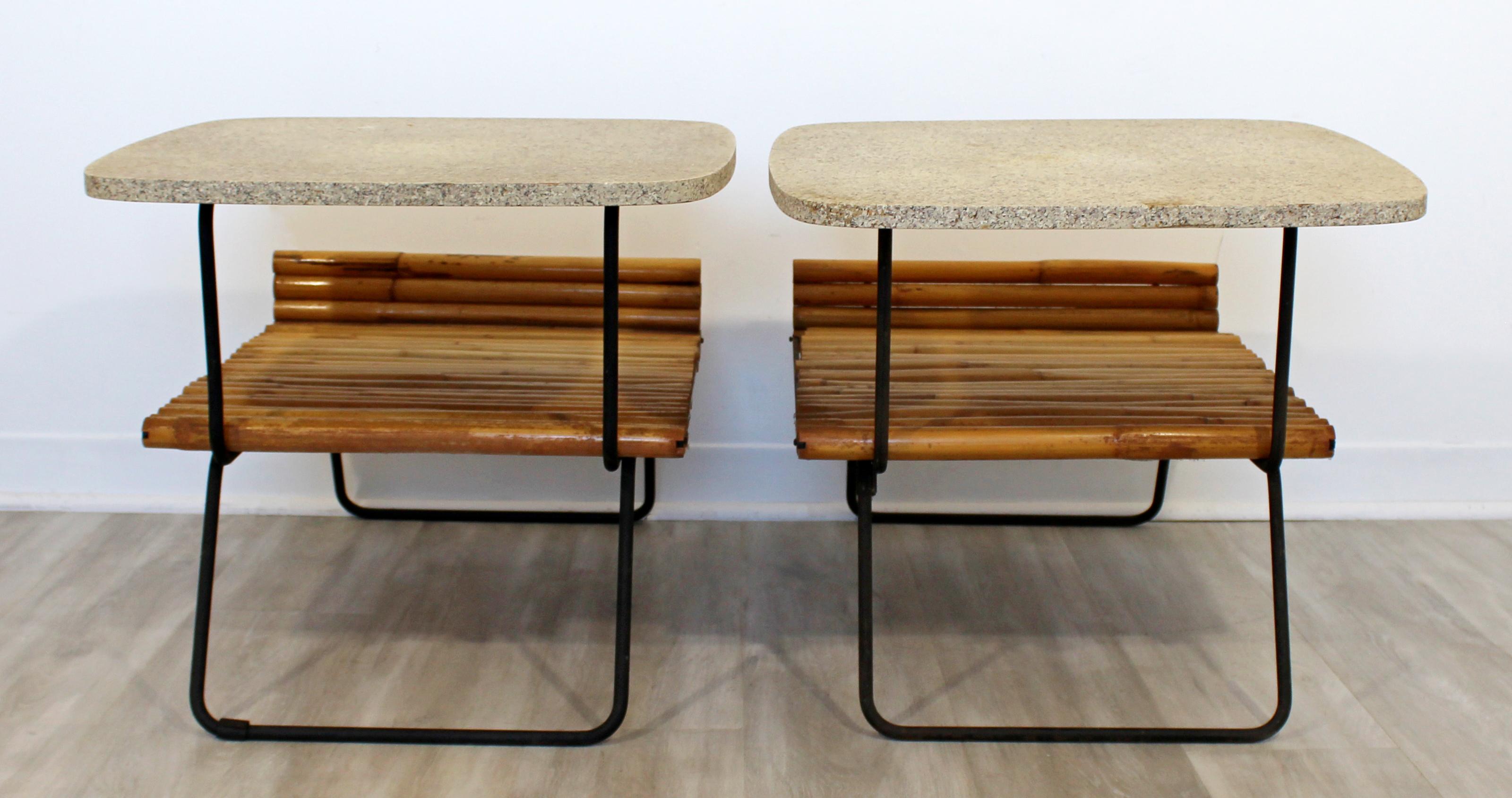 Mid-Century Modern Shirley Ritts Pair of Bamboo Wrought Iron Side End Tables 4