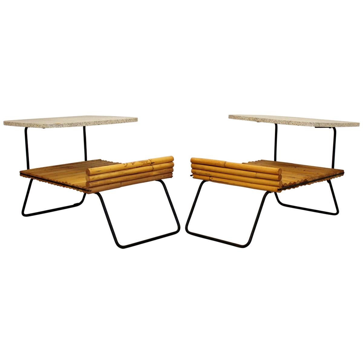 Mid-Century Modern Shirley Ritts Pair of Bamboo Wrought Iron Side End Tables