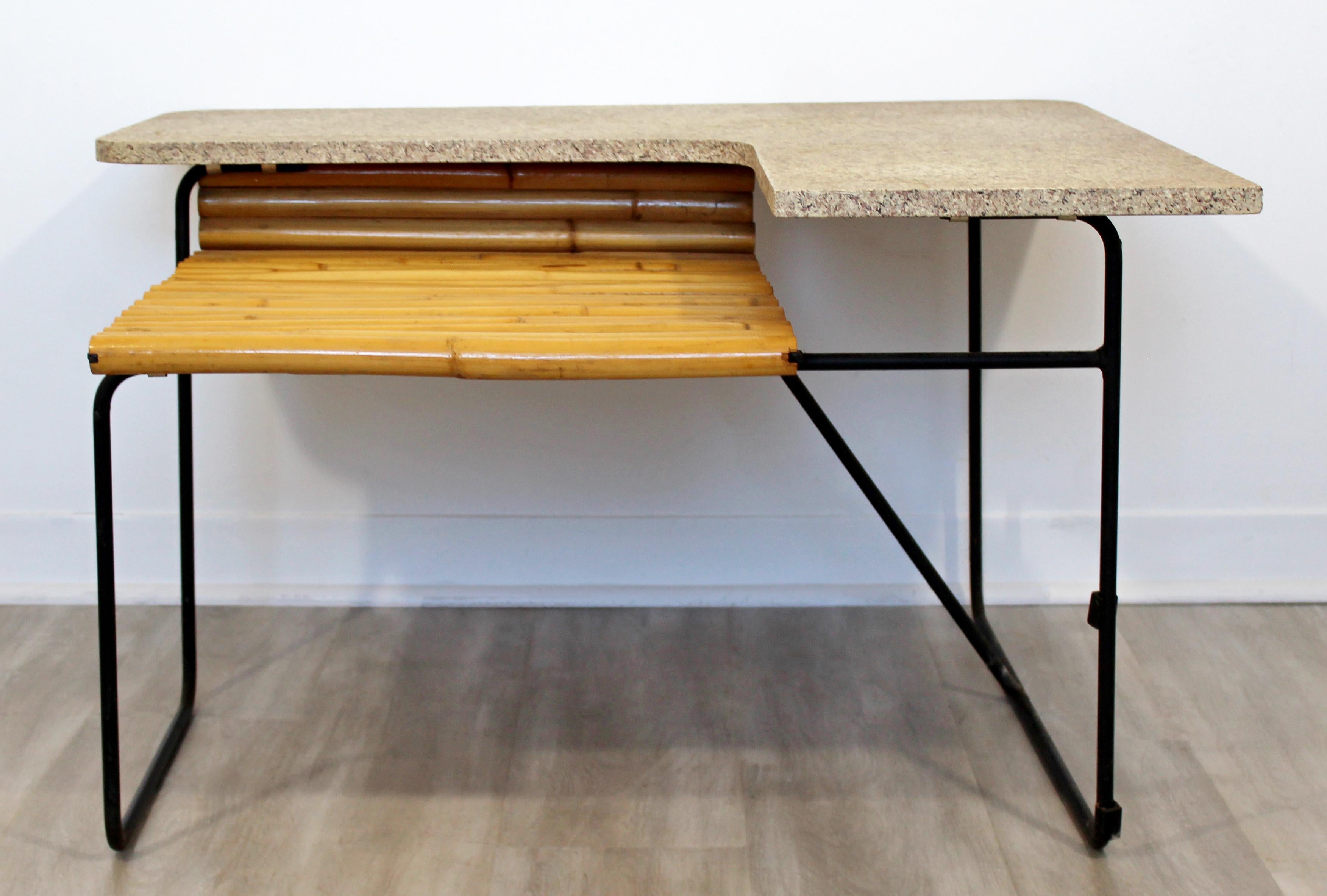 American Mid-Century Modern Shirley Ritts Square Bamboo & Wrought Iron Coffee Table 1950s