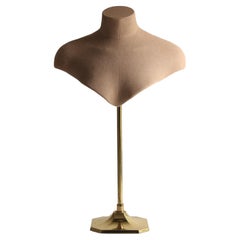 Vintage Mid-Century Modern Shop Display Female Bust with Extendable Brass Stand