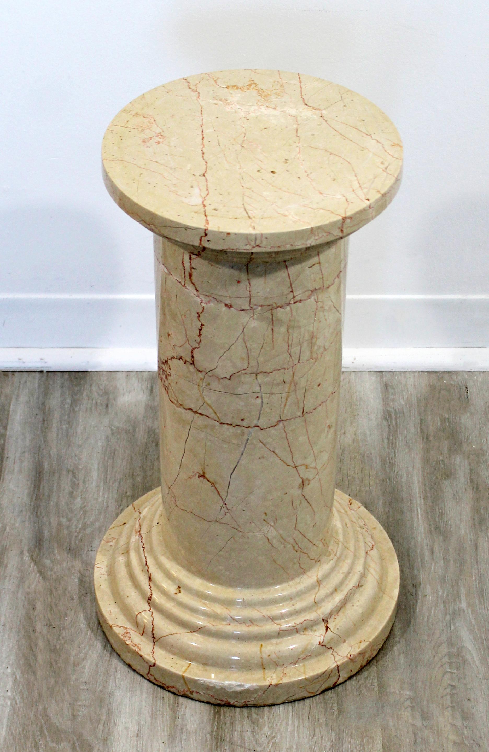 For your consideration is a sweet and short, marble pedestal display stand, made in Italy, circa the 1960s. In very good vintage condition. The dimensions are 9.5