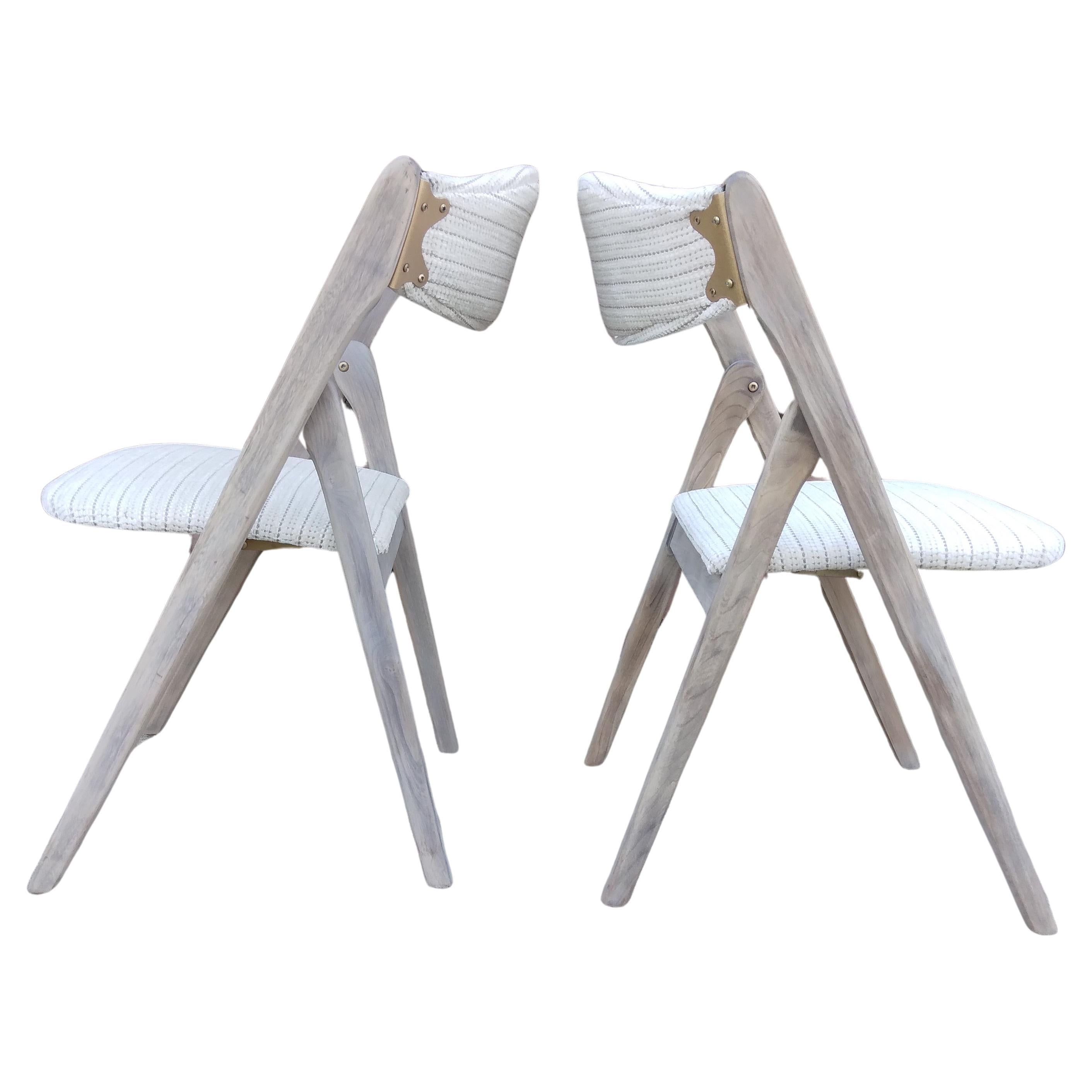 Mid-Century Modern Side Chairs in Off-White and Gold, a pair