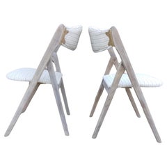 Mid-Century Modern Side Chairs in Off-White and Gold, a pair