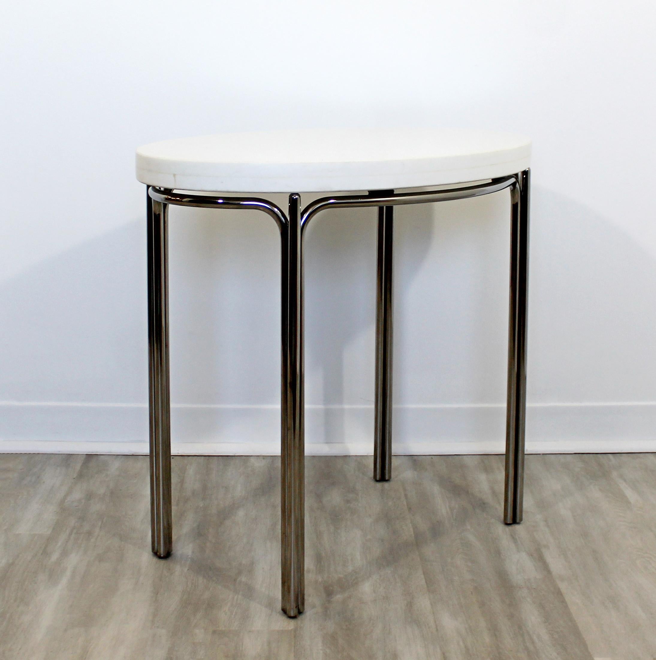 American Mid-Century Modern Side End Accent Table Chrome Marble Knoll Era