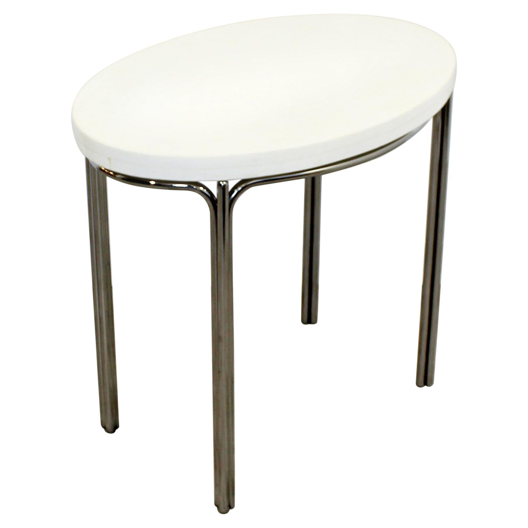 Mid-Century Modern Side End Accent Table Chrome Marble Knoll Era