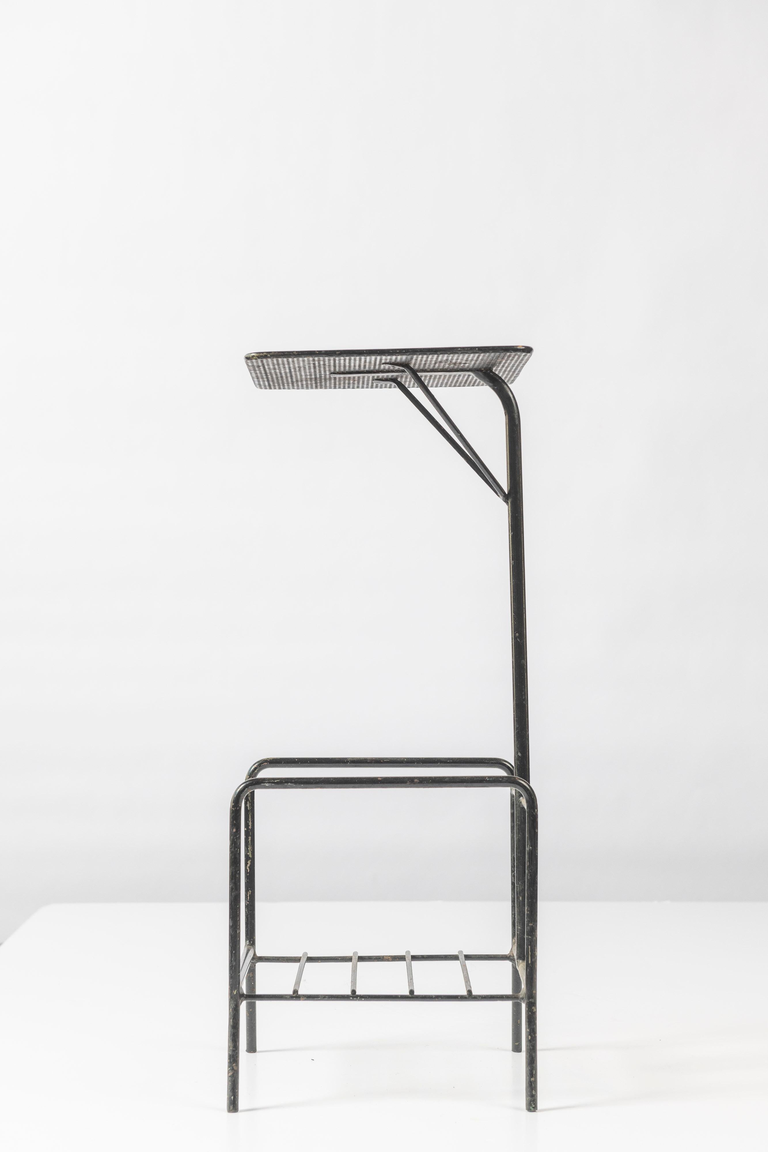 Mid-Century Modern Side or Telephone Table in Perforated Metal with Shelf In Good Condition In San Francisco, CA