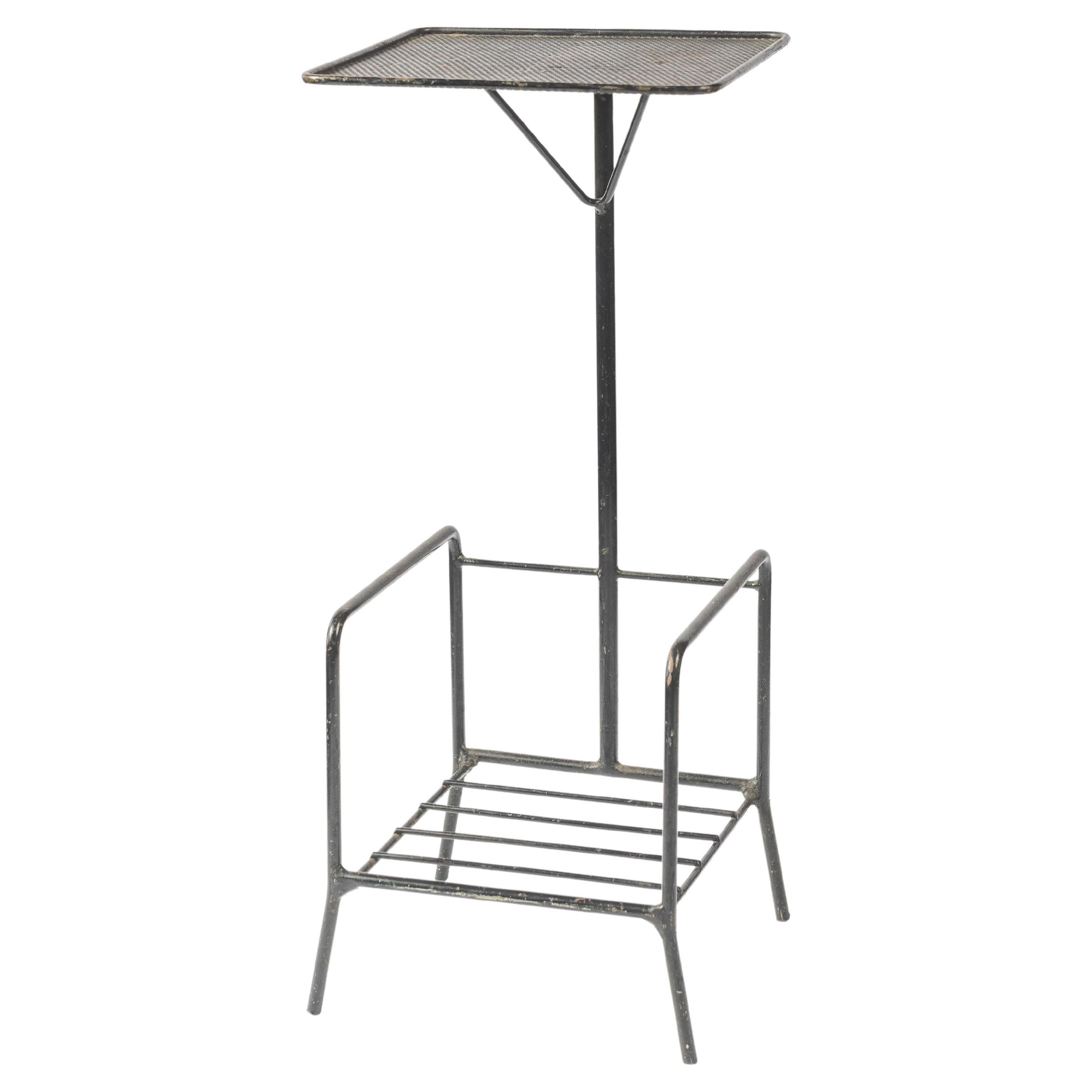 Mid-Century Modern Side or Telephone Table in Perforated Metal with Shelf For Sale