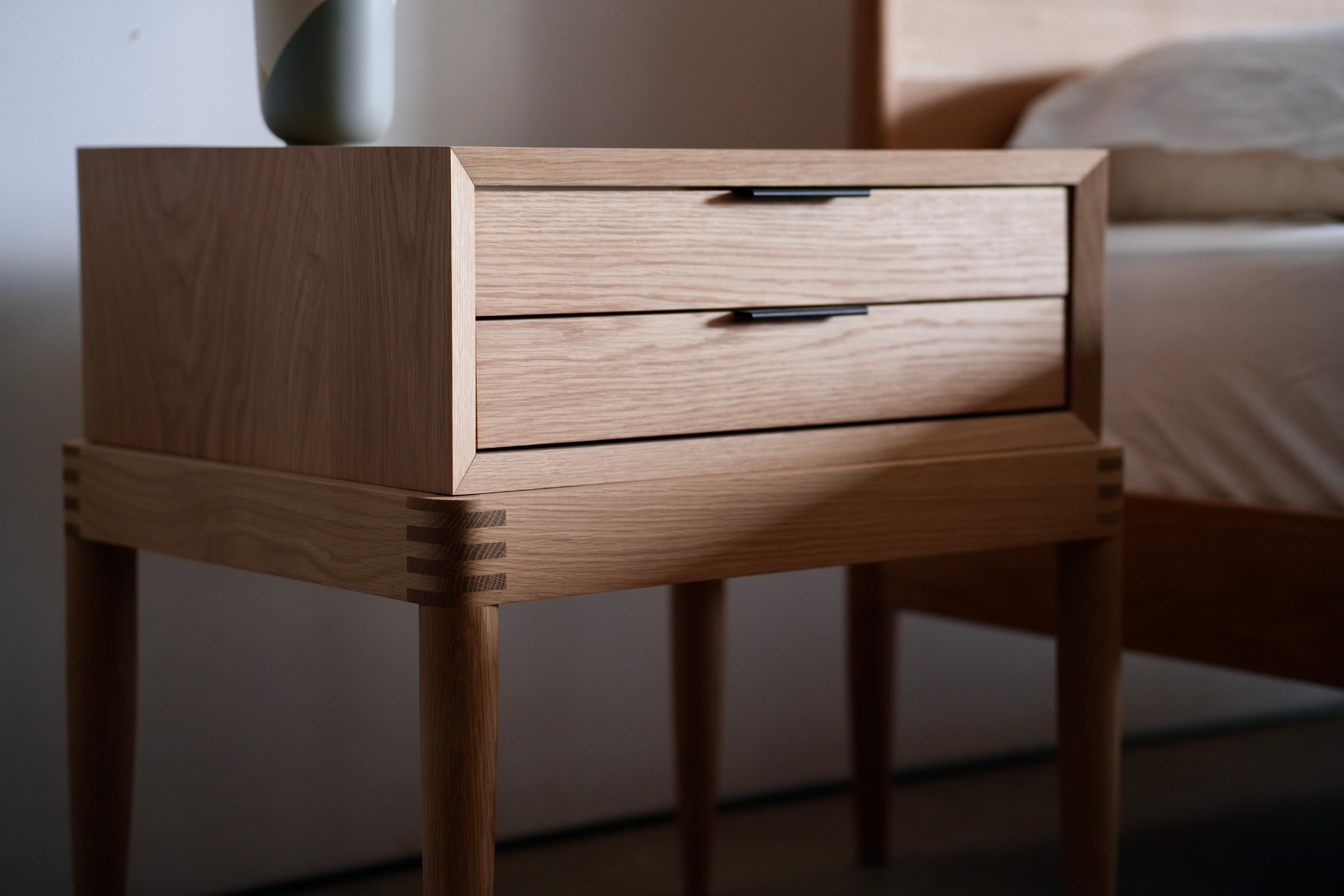 Side Table No. 4

Designed to showcase the details of the joinery and wood, this side table fits perfectly with our dresser No.4 and Bed No. 3 & No. 5.

The drawers can be made with push to open hardware so as to not interrupt the flow of the grain