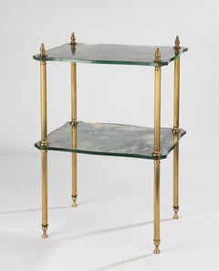 Mid-Century Modern Side Table - Brass and Clouded Glass