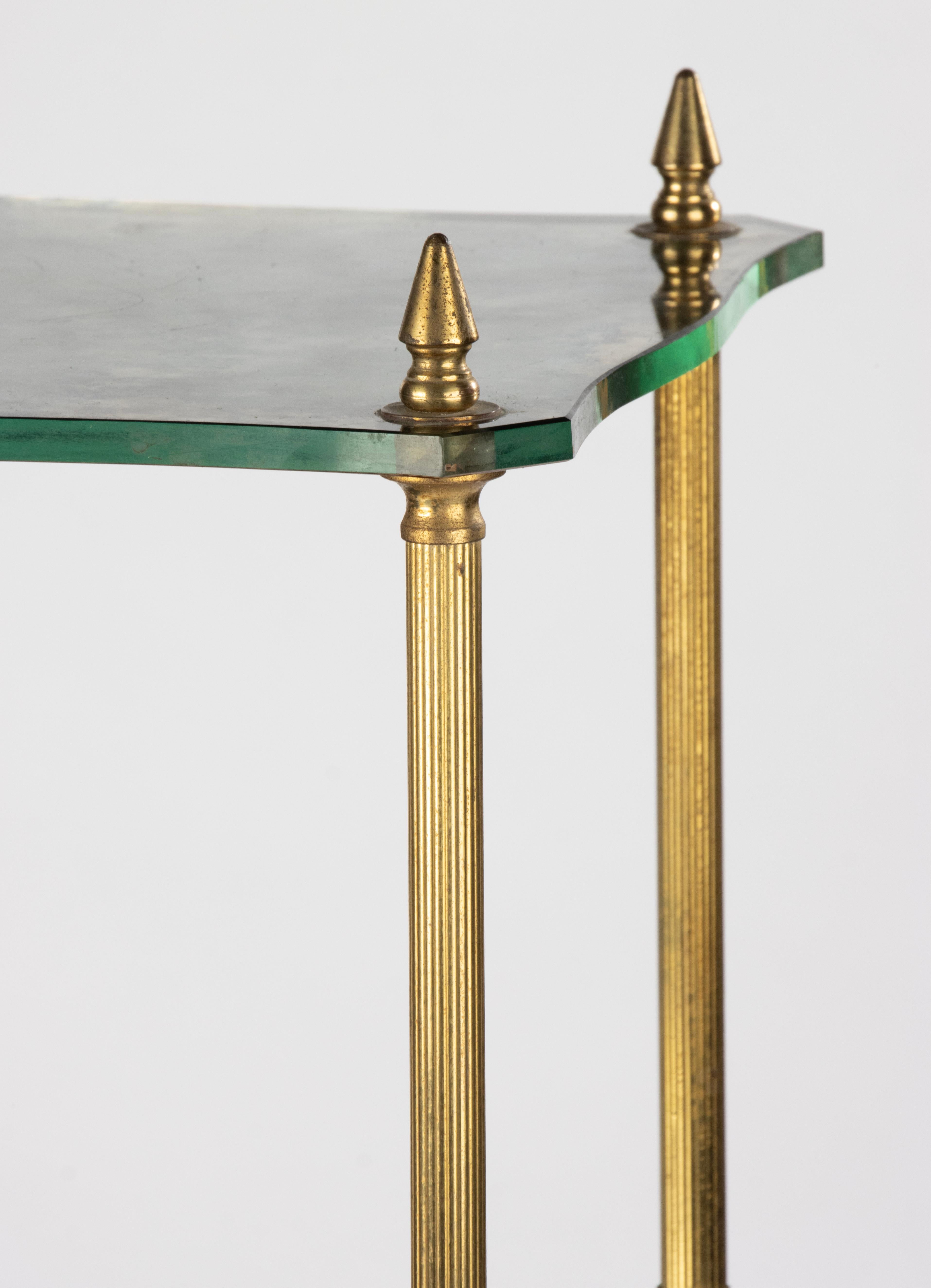 Hollywood Regency Mid-Century Modern Side Table - Brass and Clouded Glass For Sale