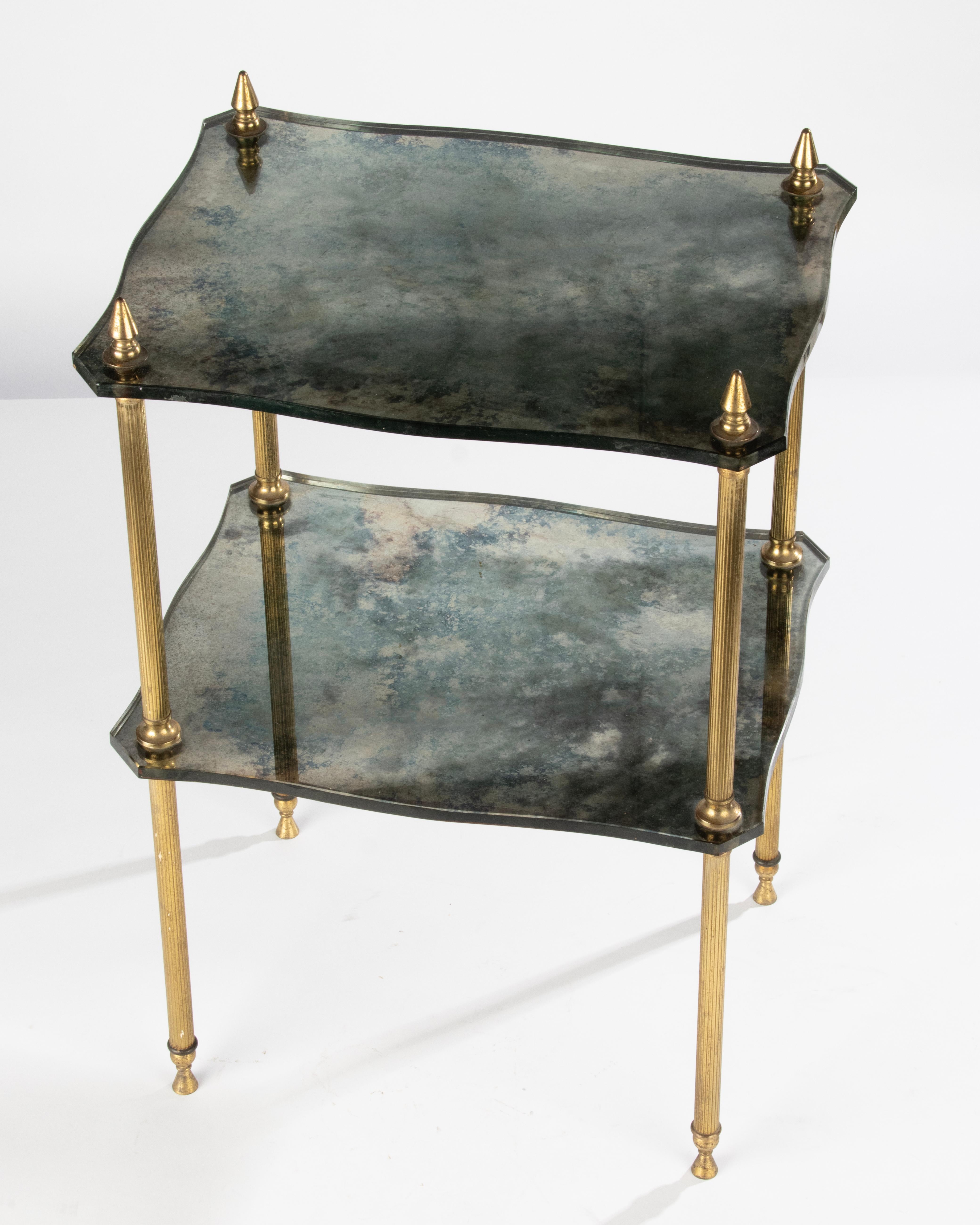 Belgian Mid-Century Modern Side Table - Brass and Clouded Glass For Sale