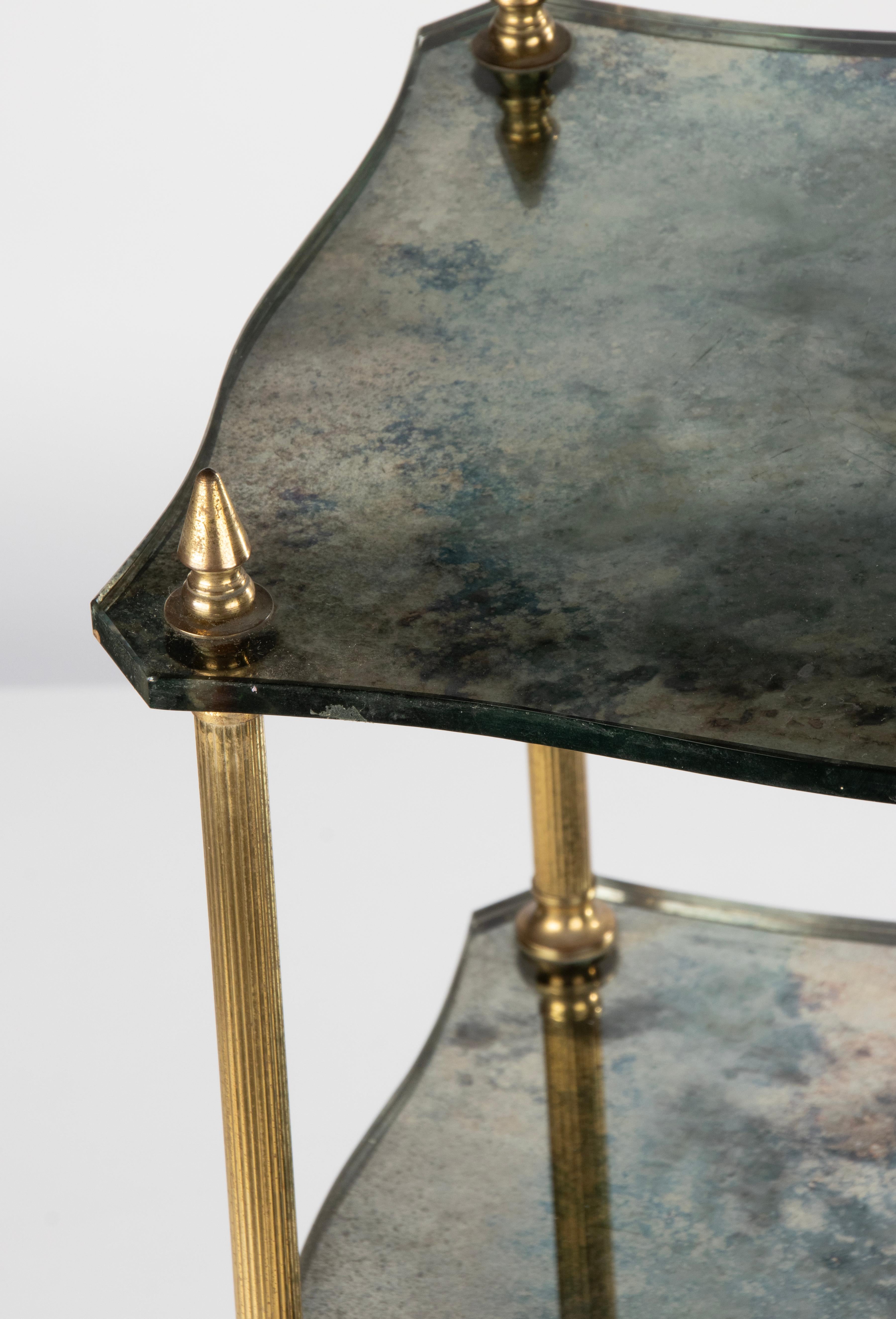 Metal Mid-Century Modern Side Table - Brass and Clouded Glass For Sale