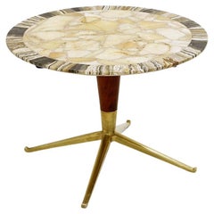 Mid-Century Modern Side Table by Osvaldo Borsani, Wood Brass and Marble, 1950s