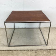 Mid-Century Modern Chrome and Walnut Side Table, Vintage Design