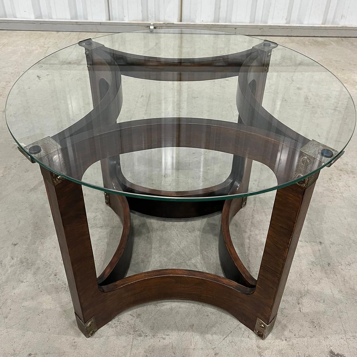 Mid-Century Modern Side Table in Bentwood & Glass by Novo Rumo, 1960s, Brazil In Good Condition For Sale In New York, NY
