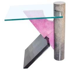 Mid-Century Modern Side Table in Goatskin and Glass Memphis Era Aldo Tura Attr