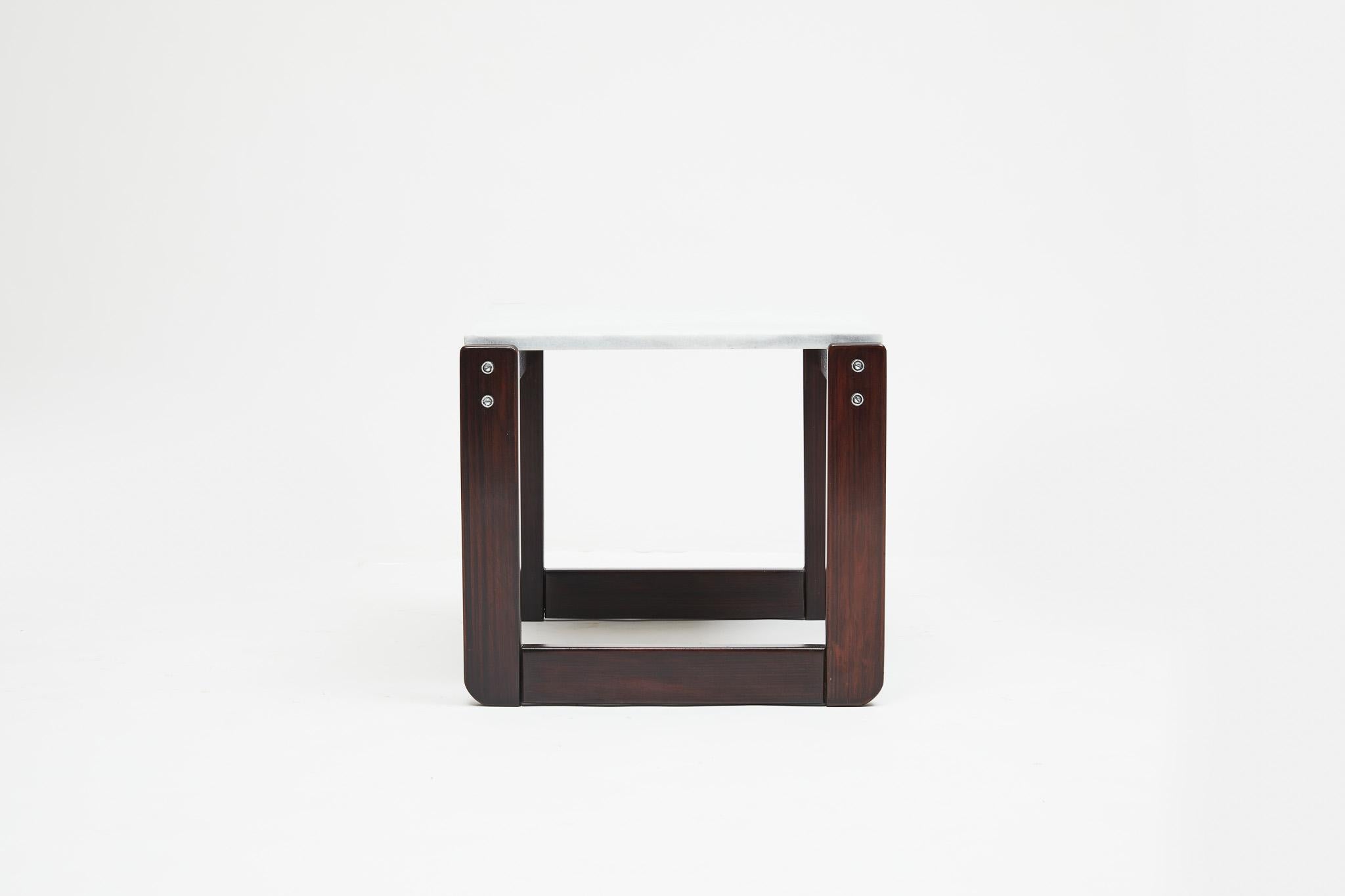 Woodwork Mid-Century Modern Side Table in Hardwood and Marble by Percival Lafer, 1970's For Sale