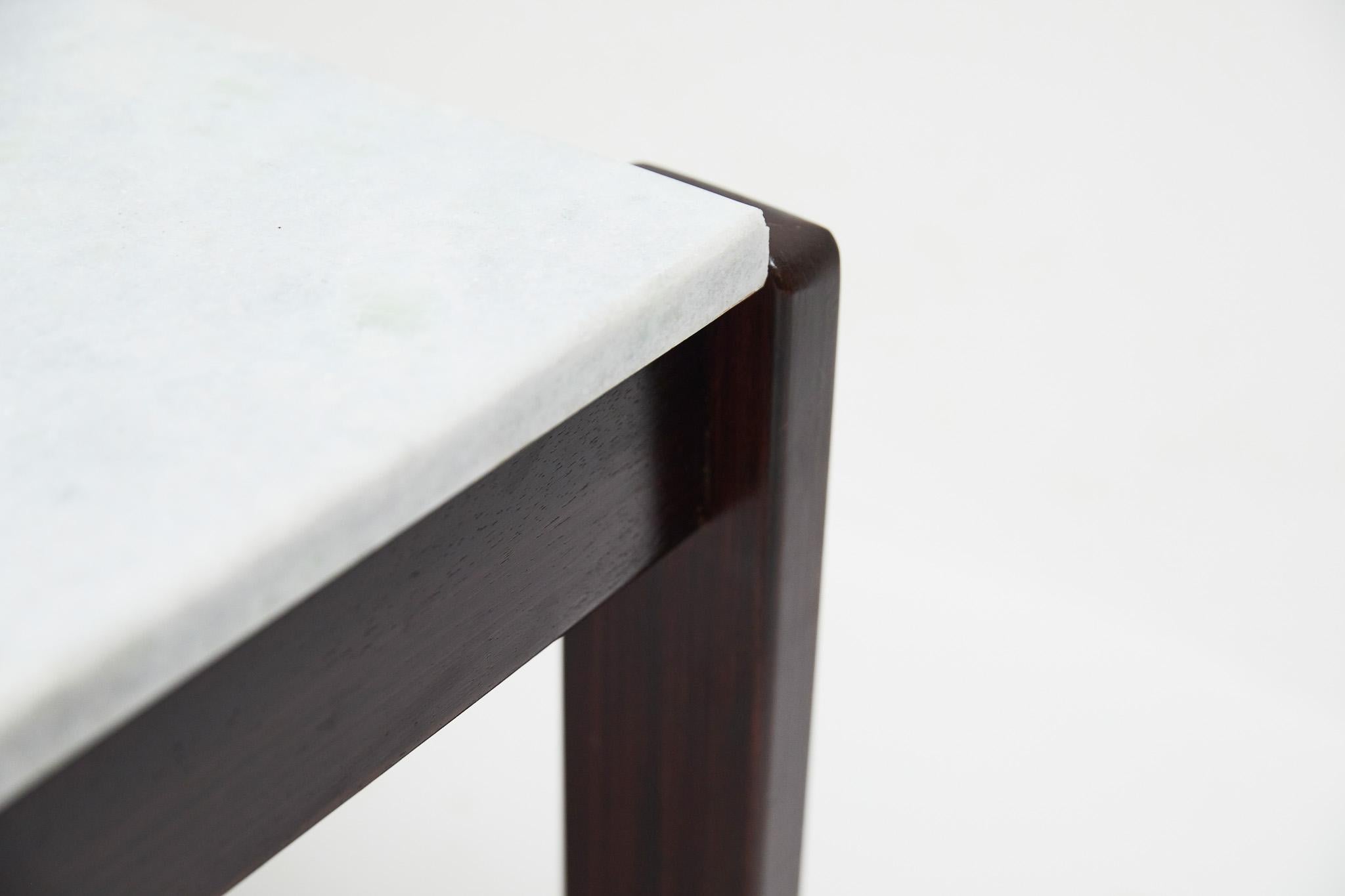 Mid-Century Modern Side Table in Hardwood and Marble by Percival Lafer, 1970's For Sale 1