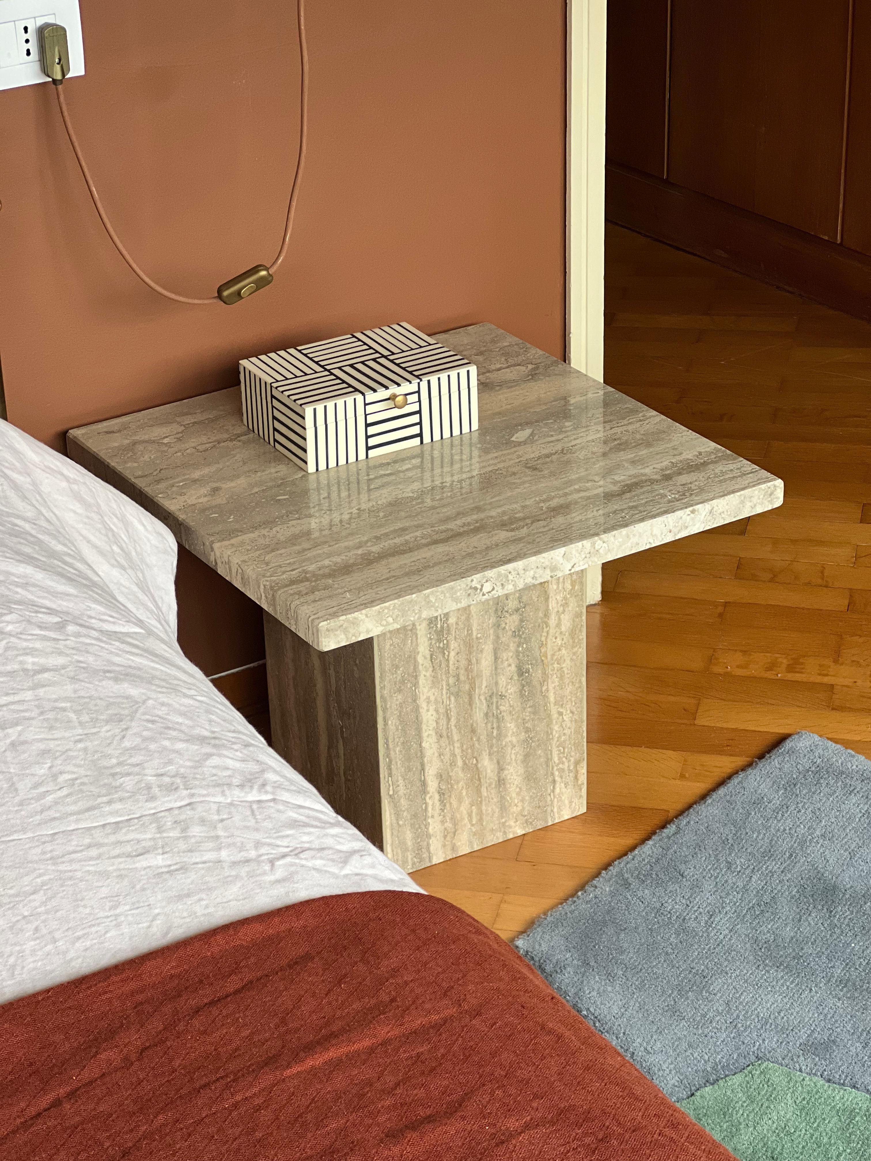Italian Mid-Century Modern Side Table in Travertine, Decorative Piece, Urban Wabi Style For Sale