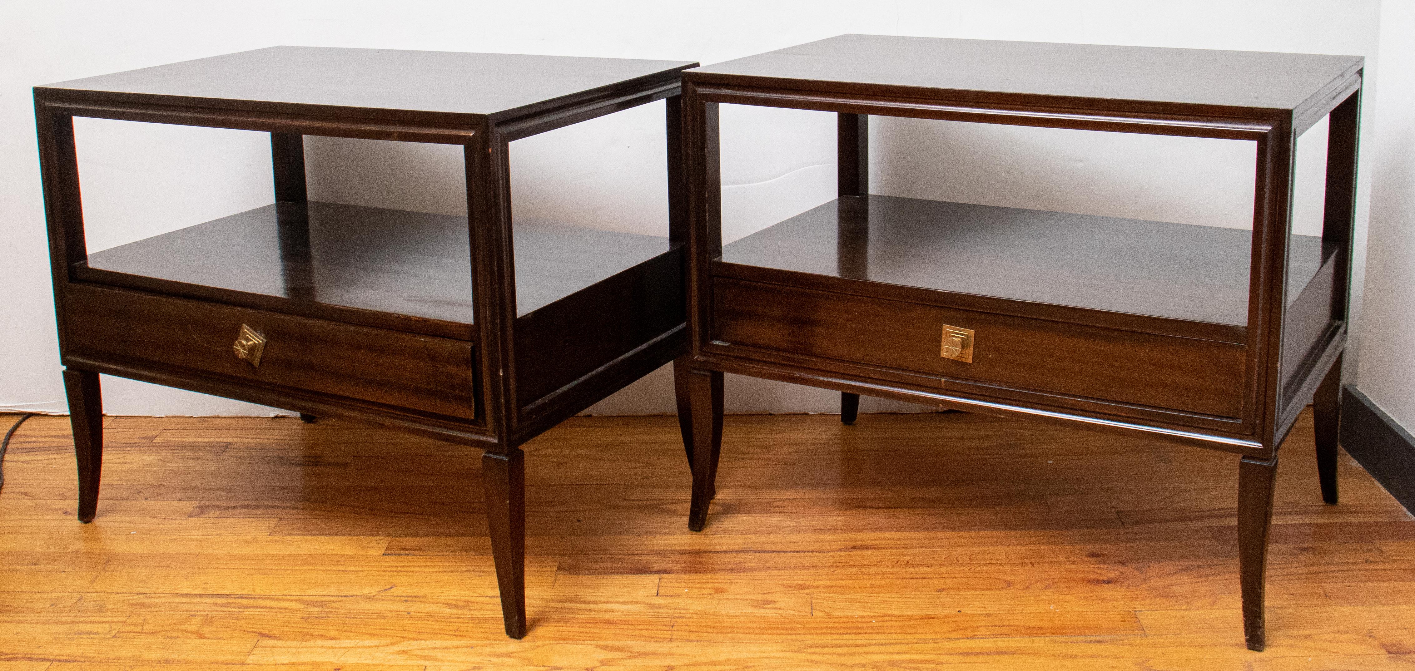 Wood Mid-Century Modern Side Table Nightstands, Pair