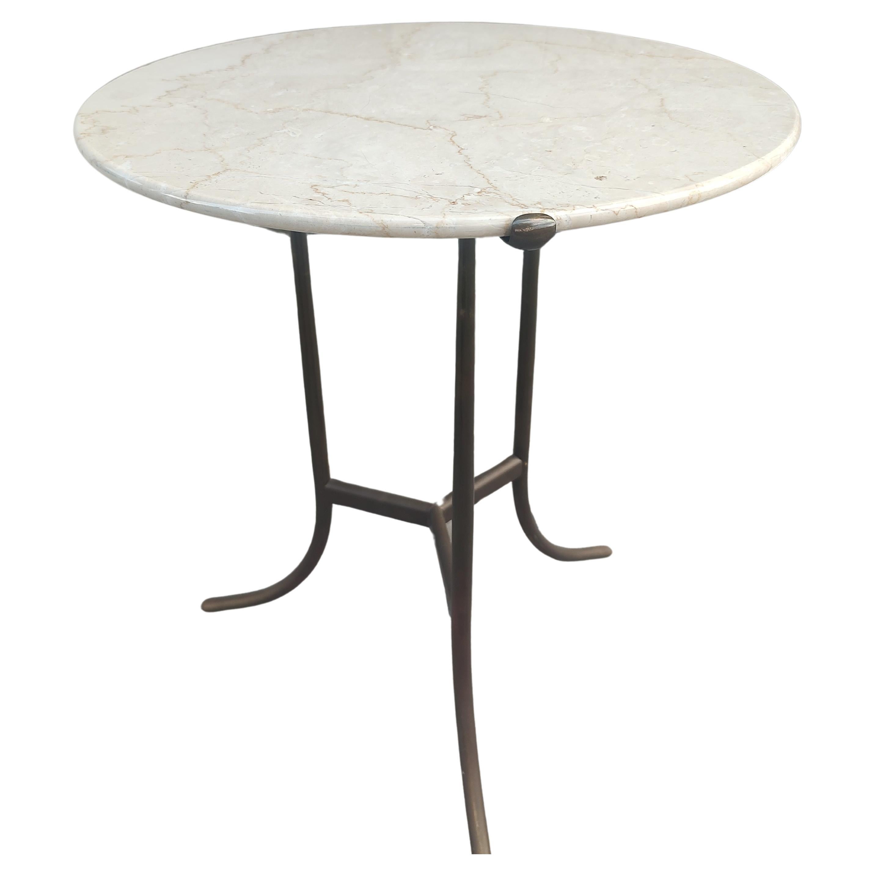 American Mid Century Modern Side Table w Polished Marble Top by Cedric Hartman  For Sale