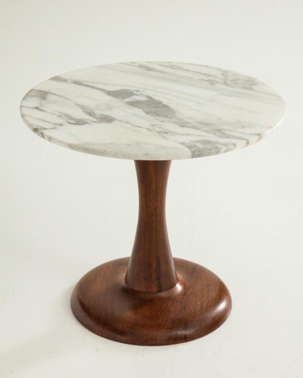 Mid Century Modern side table, Walnut and Marble Top. 1960's.