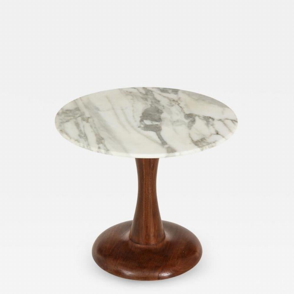 Mid Century Modern side table, Walnut and Marble Top. In Good Condition For Sale In Philadelphia, PA