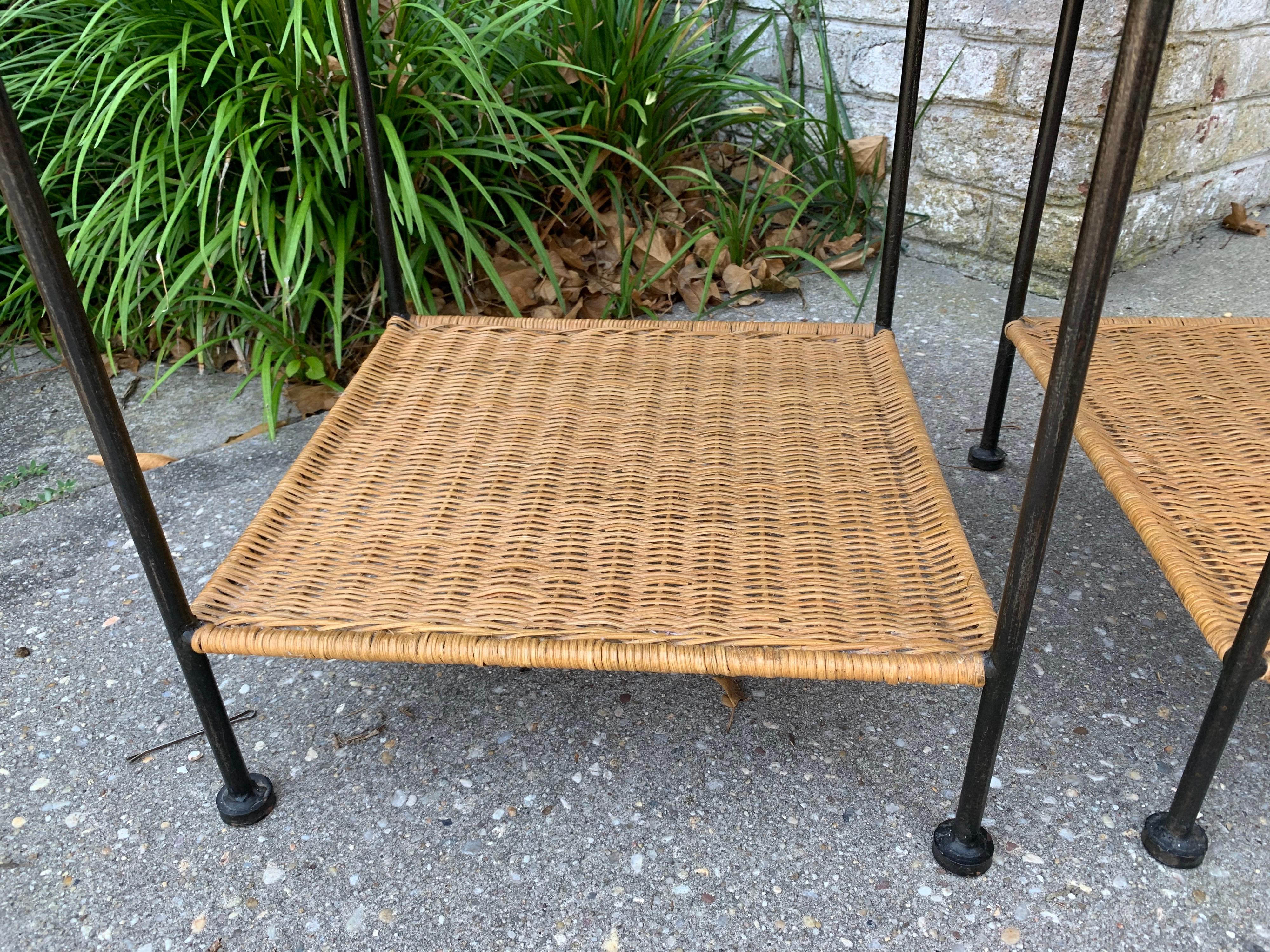 Mid-Century Modern Side Tables in Wicker/Rattan and Iron In Good Condition In East Hampton, NY