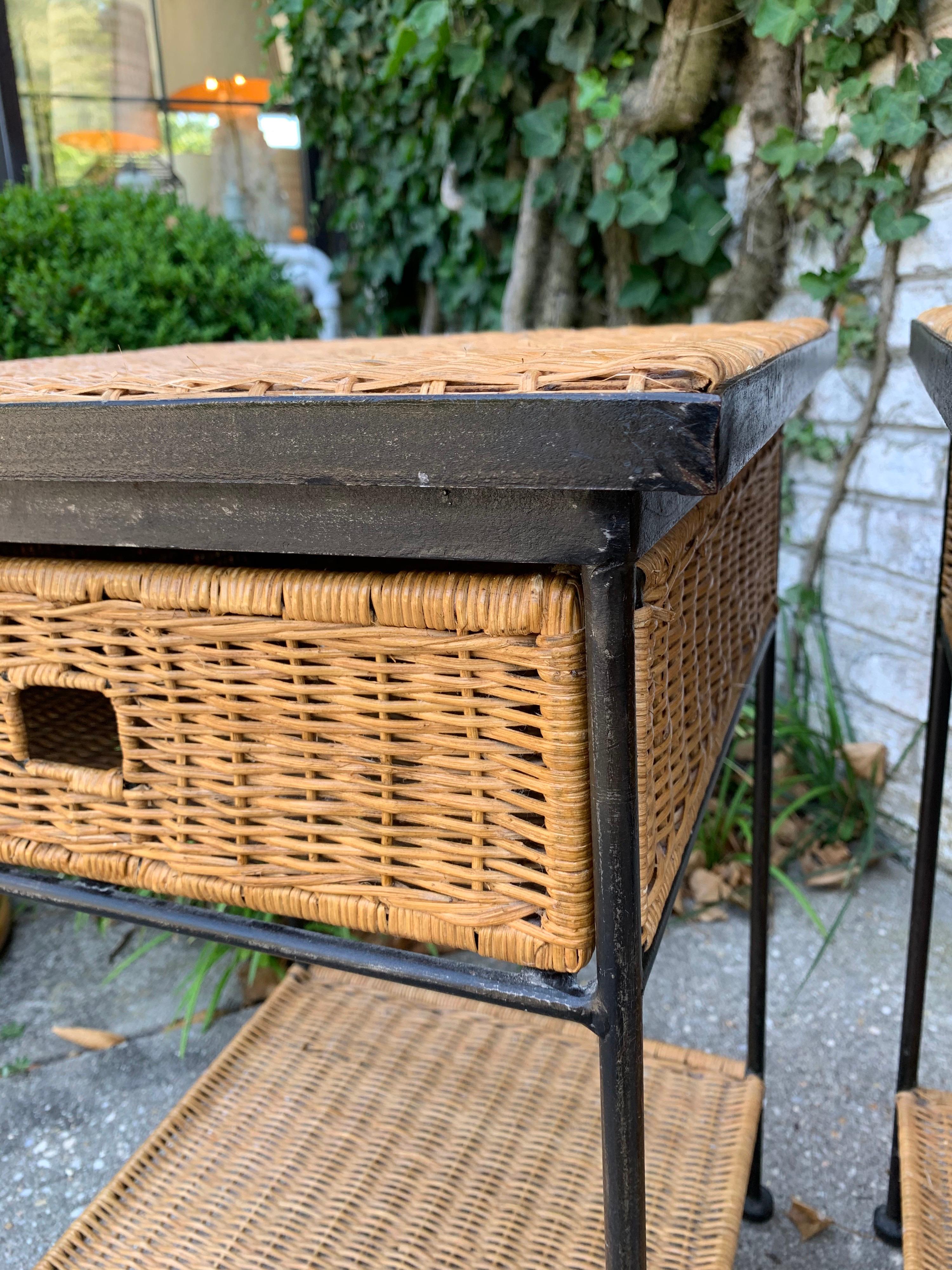 Mid-20th Century Mid-Century Modern Side Tables in Wicker/Rattan and Iron