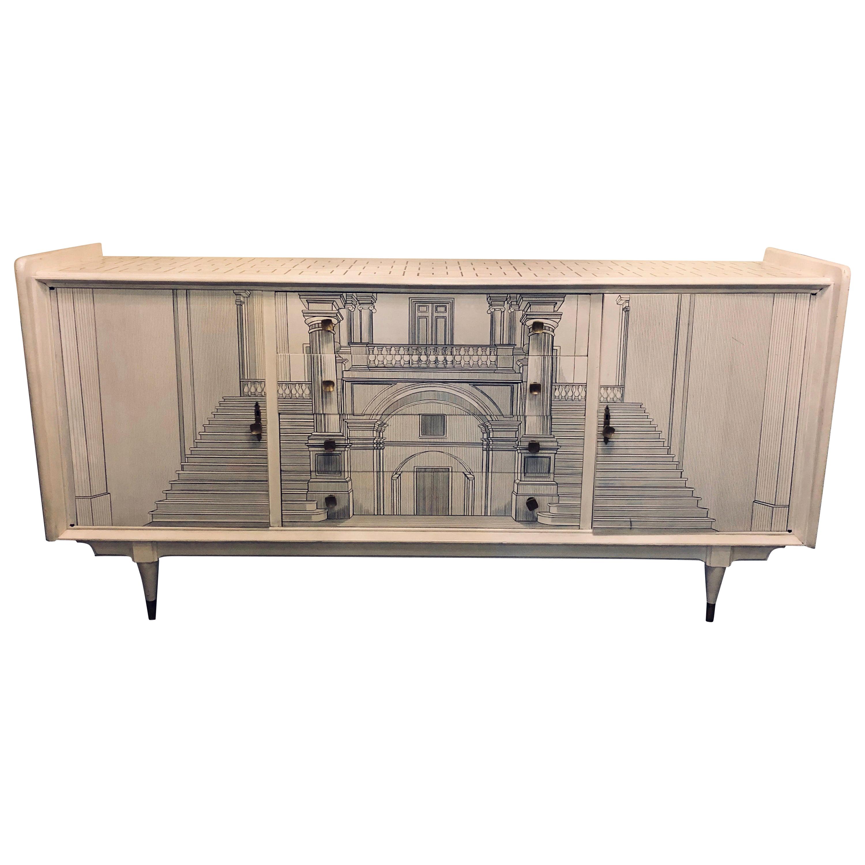 Mid-Century Modern Sideboard Architecturally Decorated and Painted