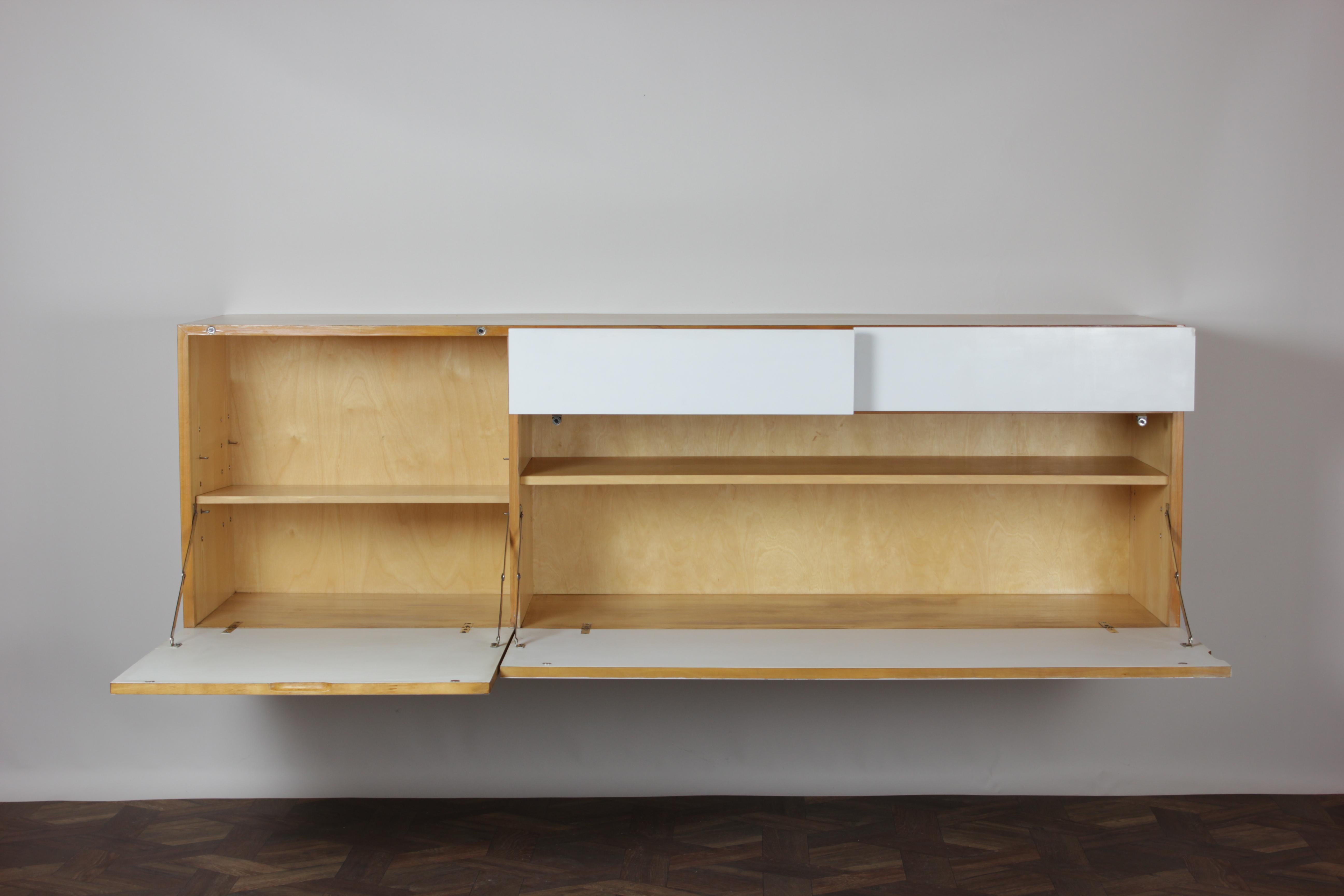 Mid-20th Century Mid Century Wall Mounted Sideboard by Philippon and Lecoq for Bofinger, 1950s For Sale