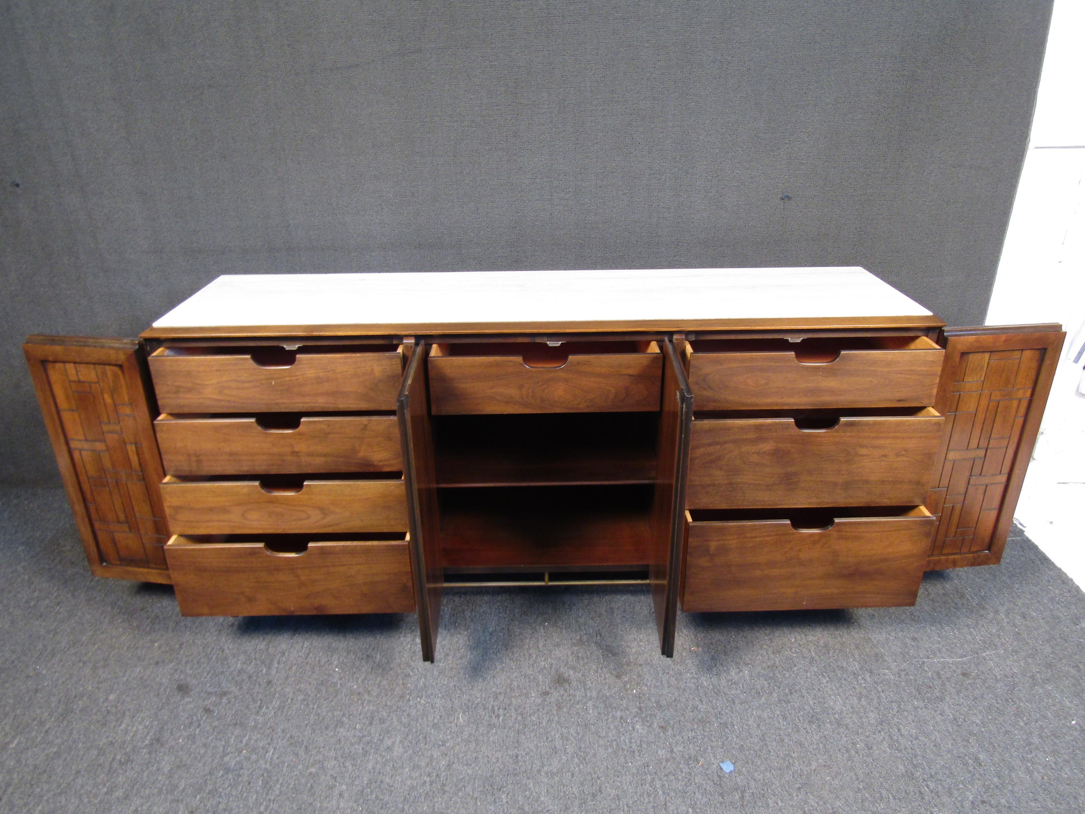 Travertine Mid-Century Modern Sideboard by Johnson Handley Furniture Co. For Sale