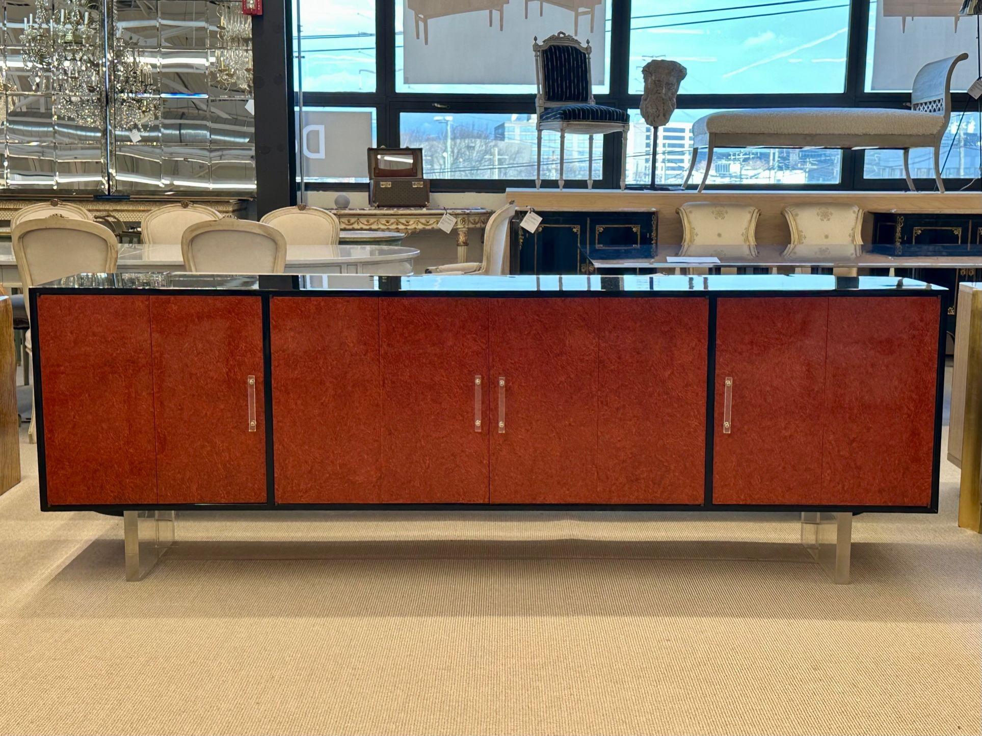 Mid-Century Modern Sideboard / Credenza, Red Lacquered and Ebony In Good Condition For Sale In Stamford, CT