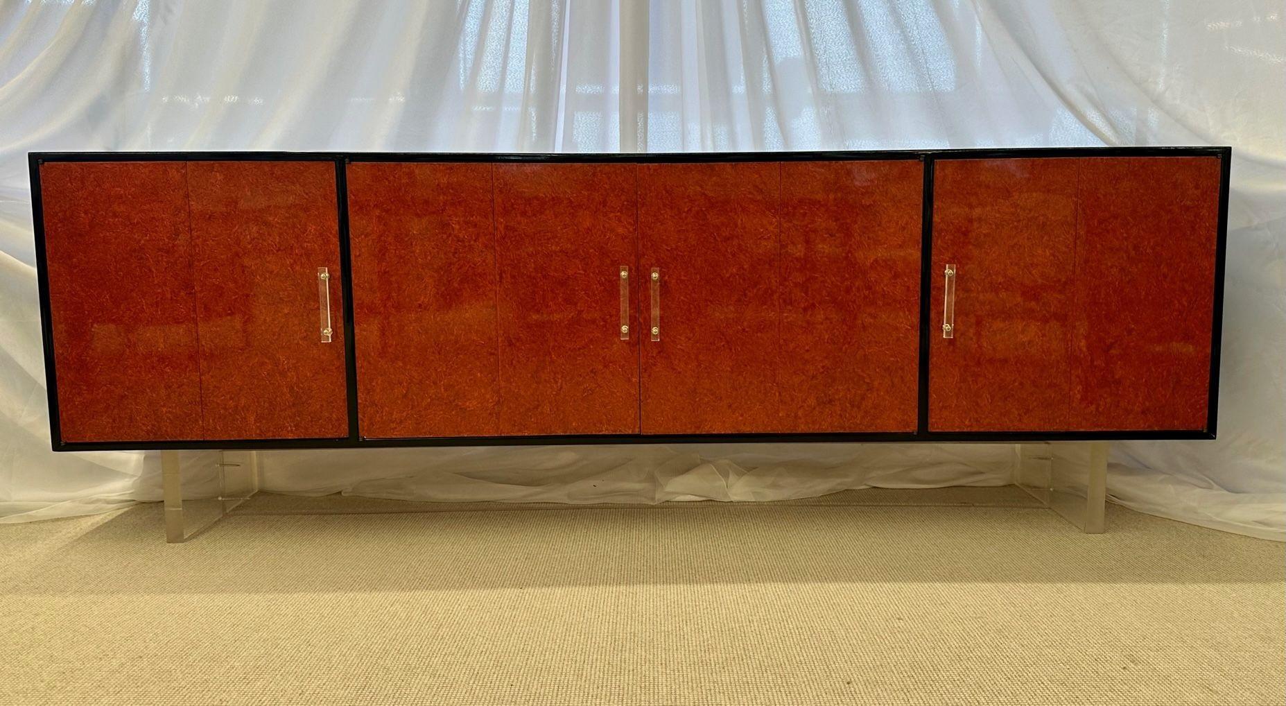 20th Century Mid-Century Modern Sideboard / Credenza, Red Lacquered and Ebony For Sale